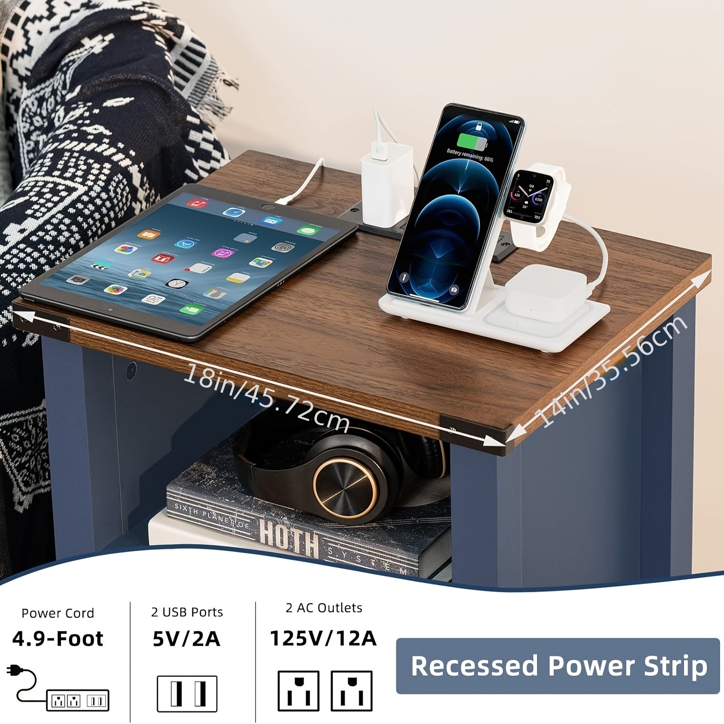 Night Stand With Charging Station And USB Ports, Farmhouse Nightstand With Storage Shelf, Rustic Couch End Table With Magnetic Door, Wood Bed Side Tables For Bedroom, Home