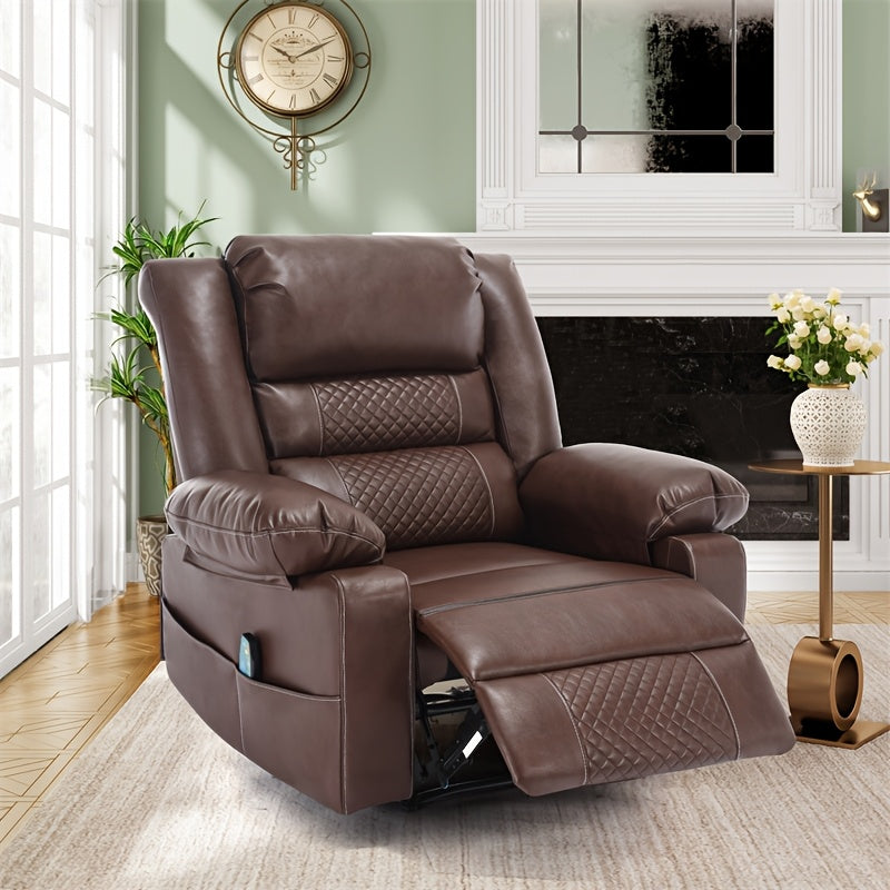 Luxurious Brown Faux Leather Manual Lounge Chair - Ergonomic Design with Airflow Technology, Sturdy Metal Frame & Padded Comfort | Features Adjustable Headrest, Armrests & Leg Support | Ideal for Living Room, 5ft Tall, Chair