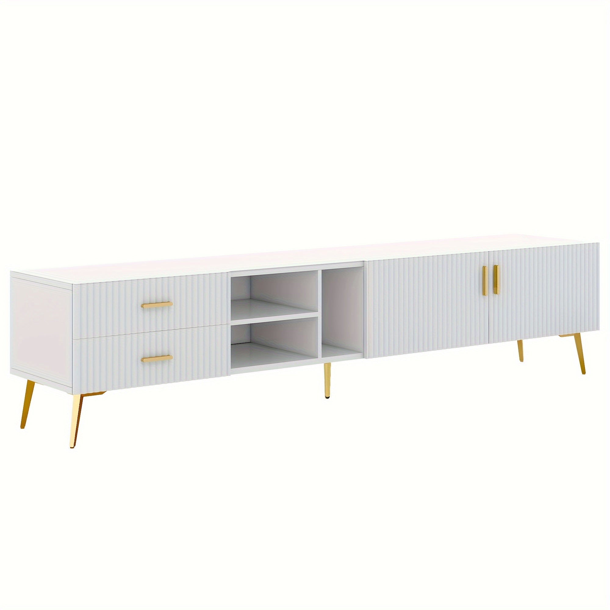 Modern TV Stand, Suitable For TVs Under 75 Inches, Storage Cabinet With Drawers And Cabinets, Wooden TV Console Table With Metal Legs And Handles For Living Room, White