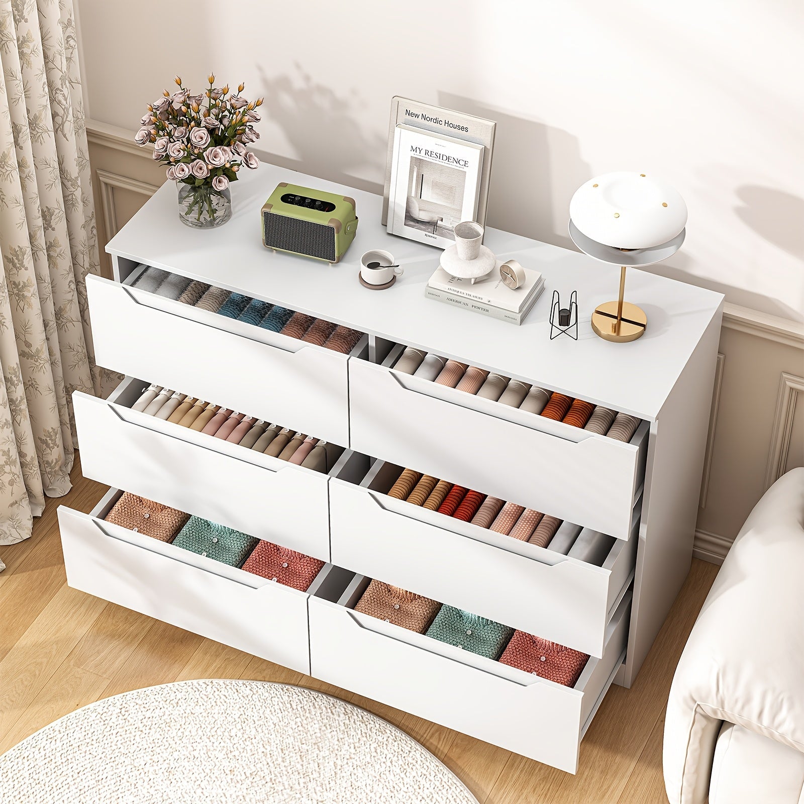 5-Drawer White Dresser | Modern Metal Chest of Drawers with Lockable Storage | Sleek Design for Bedroom Living Room