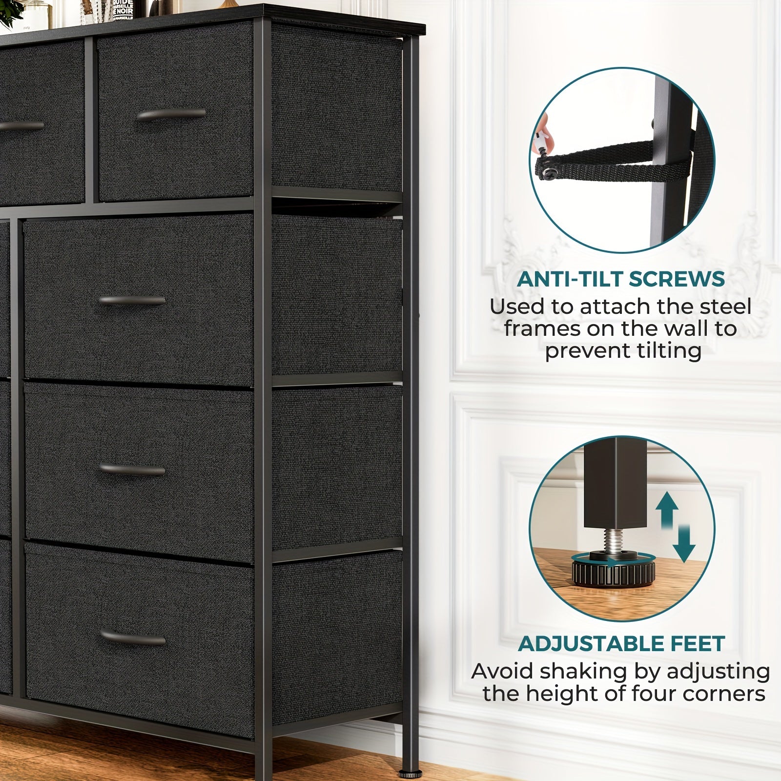 Dresser With 9 Drawers Fabric Storage Tower Storage Cabinet Organizer Unit For Lab Living Room Hallway Closets &