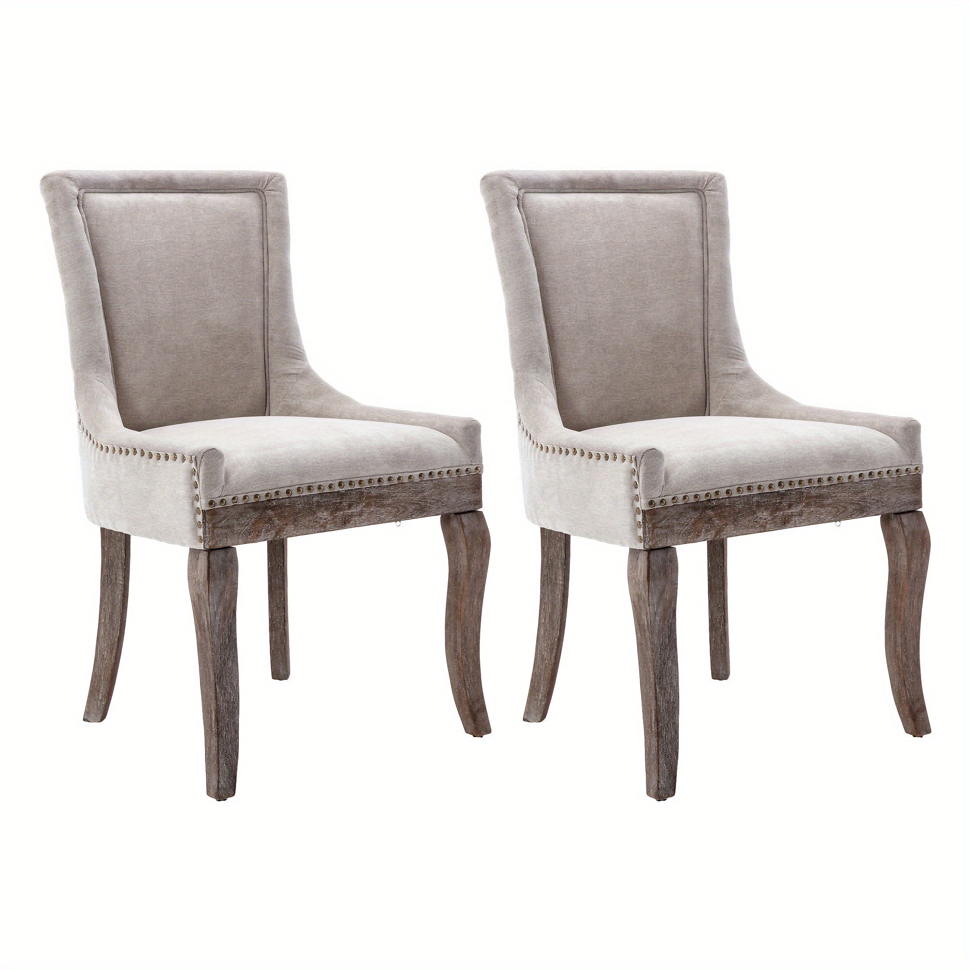 Set of 2 Modern Dining Chairs with Bronze Nailhead, Upholstered Accent Side Leisure Chairs with High-end Back and Wood Legs for Living Room/Dining Room/Bedroom/Guest Room