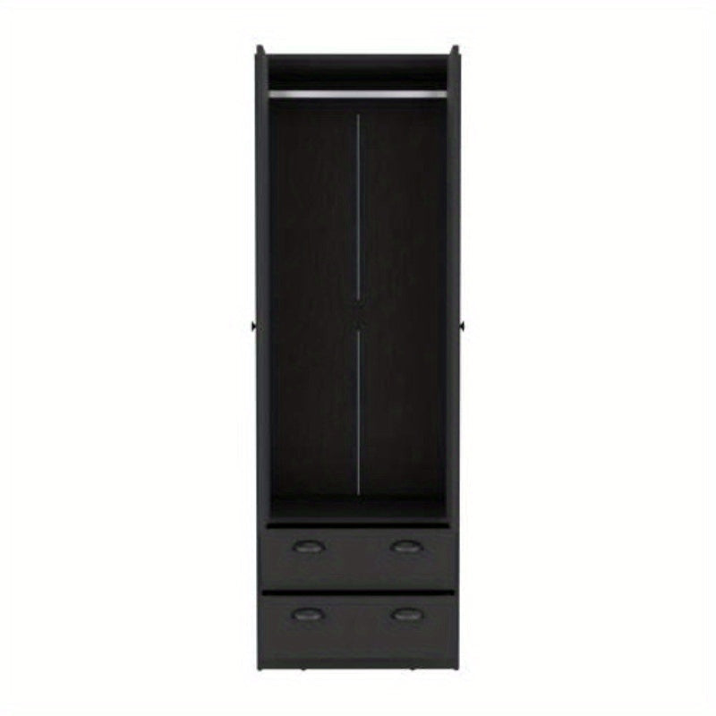 Black Armoire with 2 Drawers & Doors - Spacious Storage for Bedroom & Living Room, Durable & Stylish Furniture