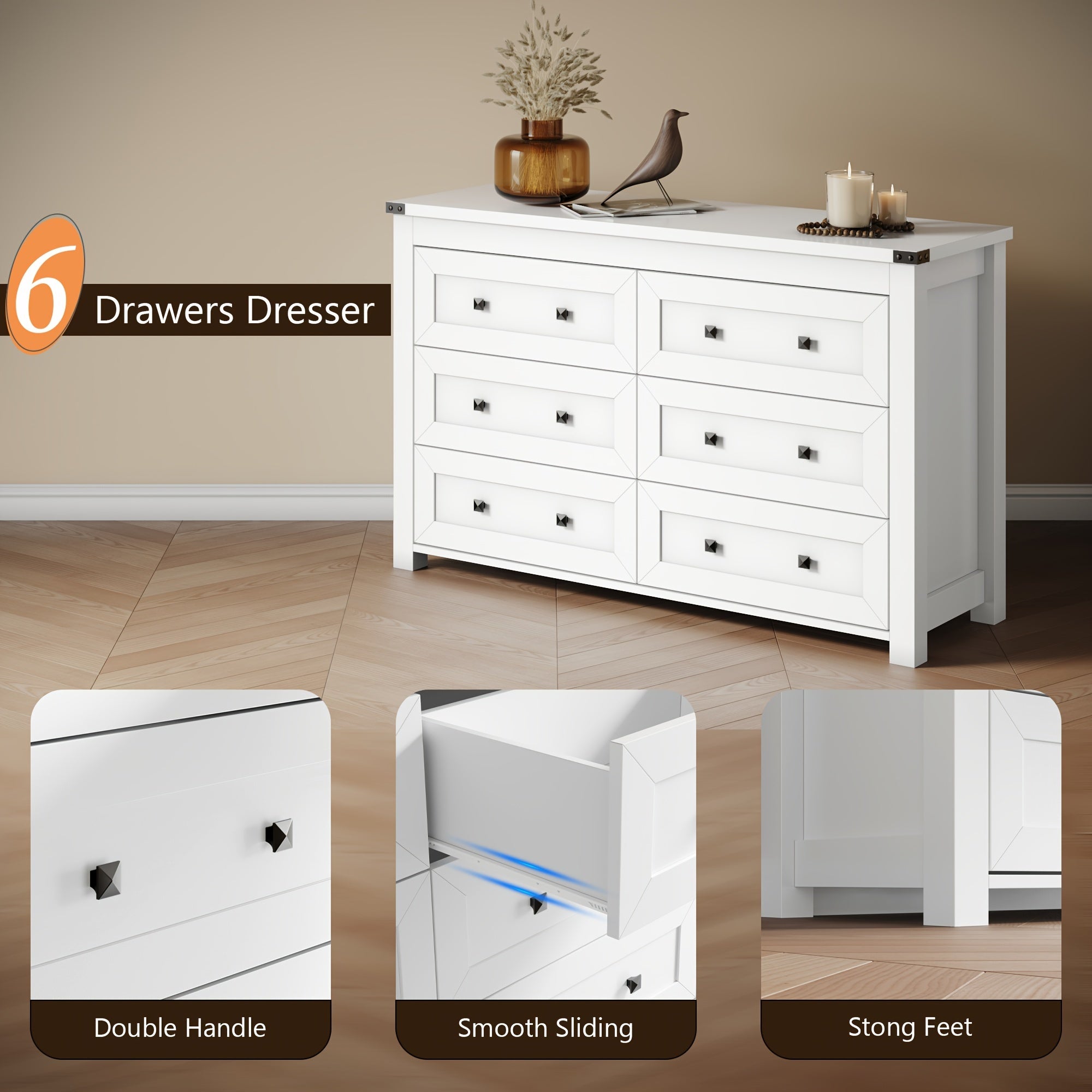 Bedroom With 6 Drawers. Modem Wide Wooden Doset Dreser Chest Storage 0roanizer For Liyno Room EhinwavHome 0fice Rom Decr Home Decor Fal DecorBedrom Dec