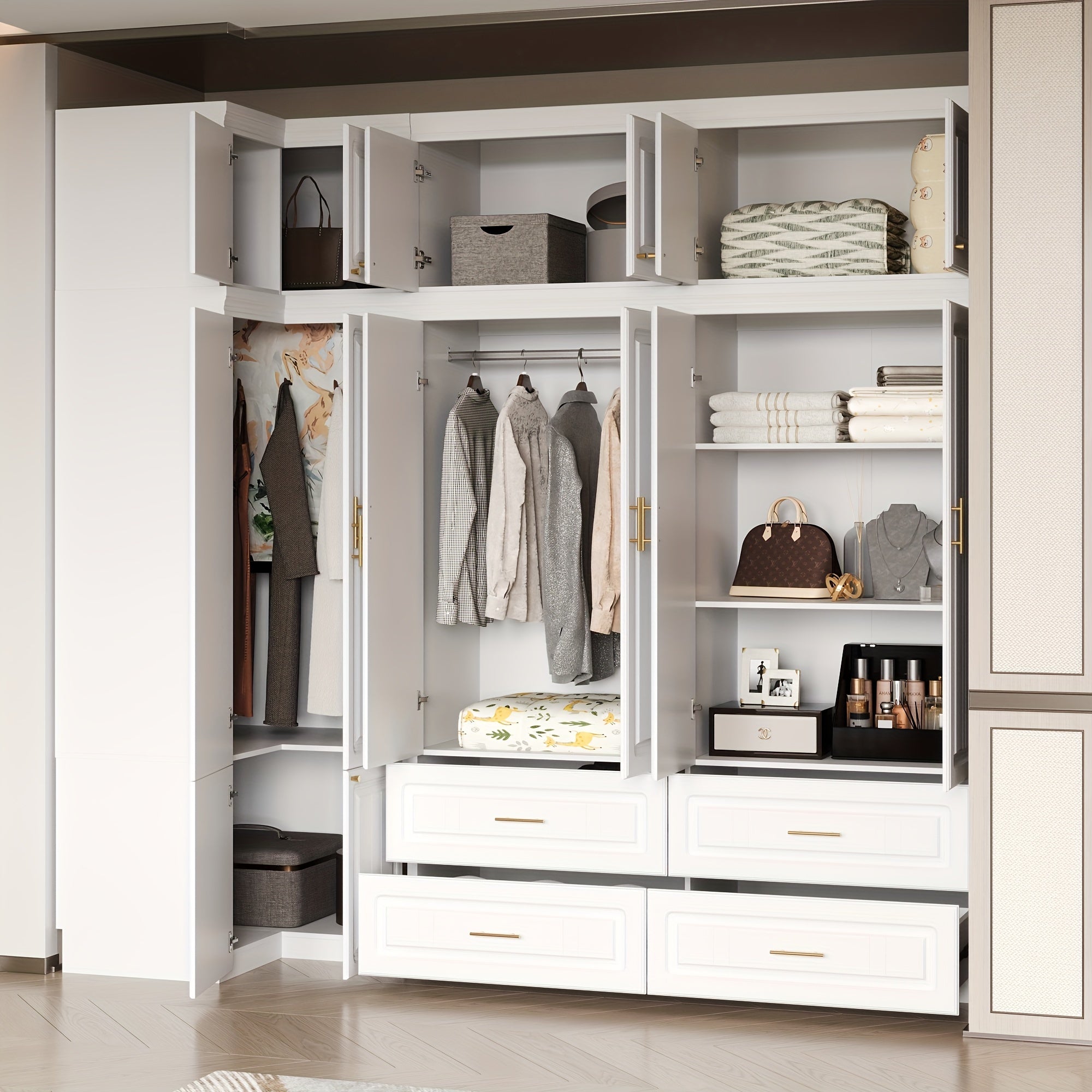 Closet Storage, Corner Wardrobe With Drawers For Efficient Room Utilization