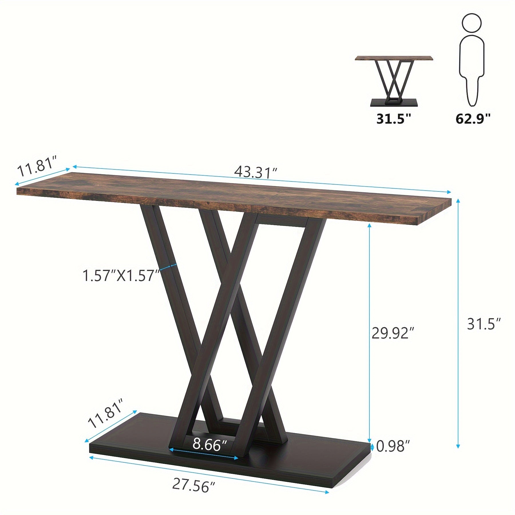 43 Inches Console Table, Industrial Hallway Table for Entryway, Vintage Narrow Sofa Table for Living Room