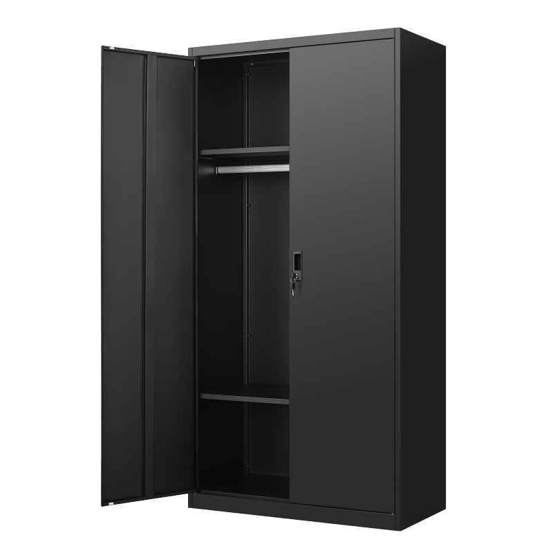 Metal Armoire Wardrobe Cabinets, 70" Black Locker Steel Wardrobe Bedroom Storage Cabinet with Doors and Hanging Rod, Clothes Closet for Home, Office and Bedroom, School, Gym, Storage Drawer Units