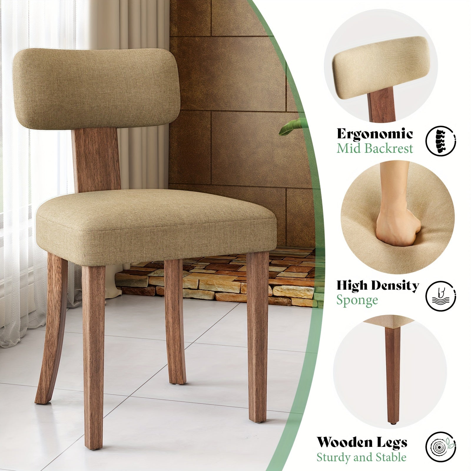 Set of 2 Modern Dining Chairs with Upholstered Curved Backrest and Boucle Seat, Hardwood Frame for Dining Table