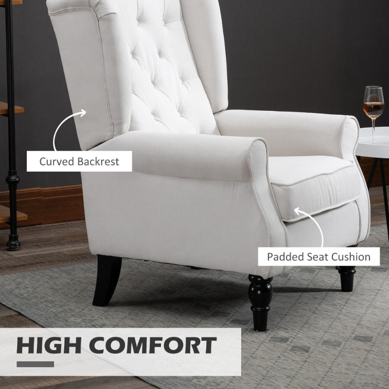 Button-Tufted Accent Chair with High Wingback, Rounded Cushioned Armrests and Thick Padded Seat, Cream White