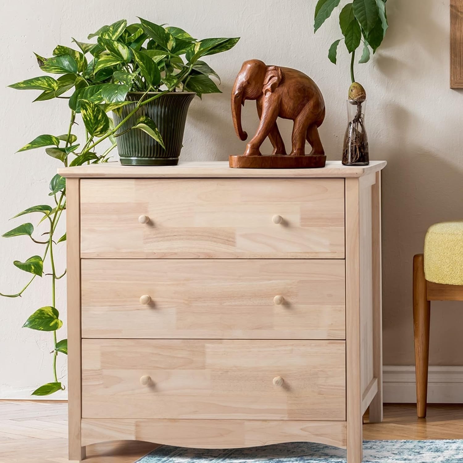 Unfinished 3/6 Drawer Dresser, Natural Solid Wood Dresser Color DIY, Upgraged Rustic Farmhouse Tall Dresser with Spacious Storage Chests of Drawers with Full Extension Drawer Slides