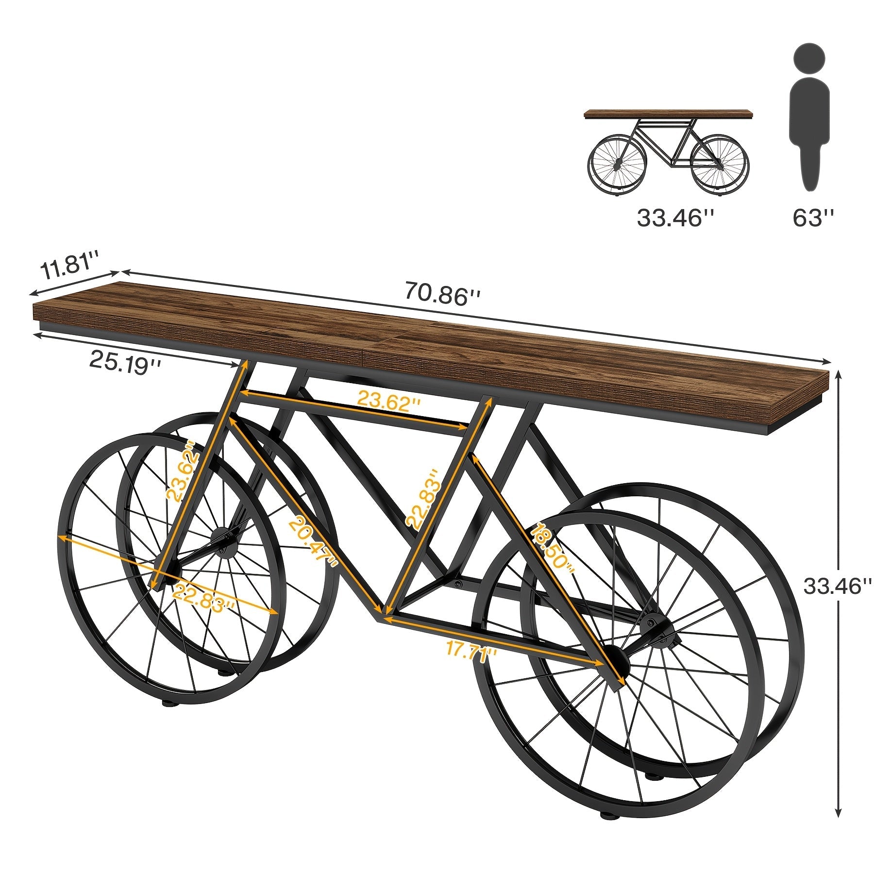 70.9-Inch Farmhouse Extra Long Console Table, Modern Narrow Sofa Table With Bicycle Metal Base, Industrial Entryway Accent Tables Behind Couch Table For Living Room, Bedroom, Hallway, Entrance, Foyer, Rustic Brown, Christmas