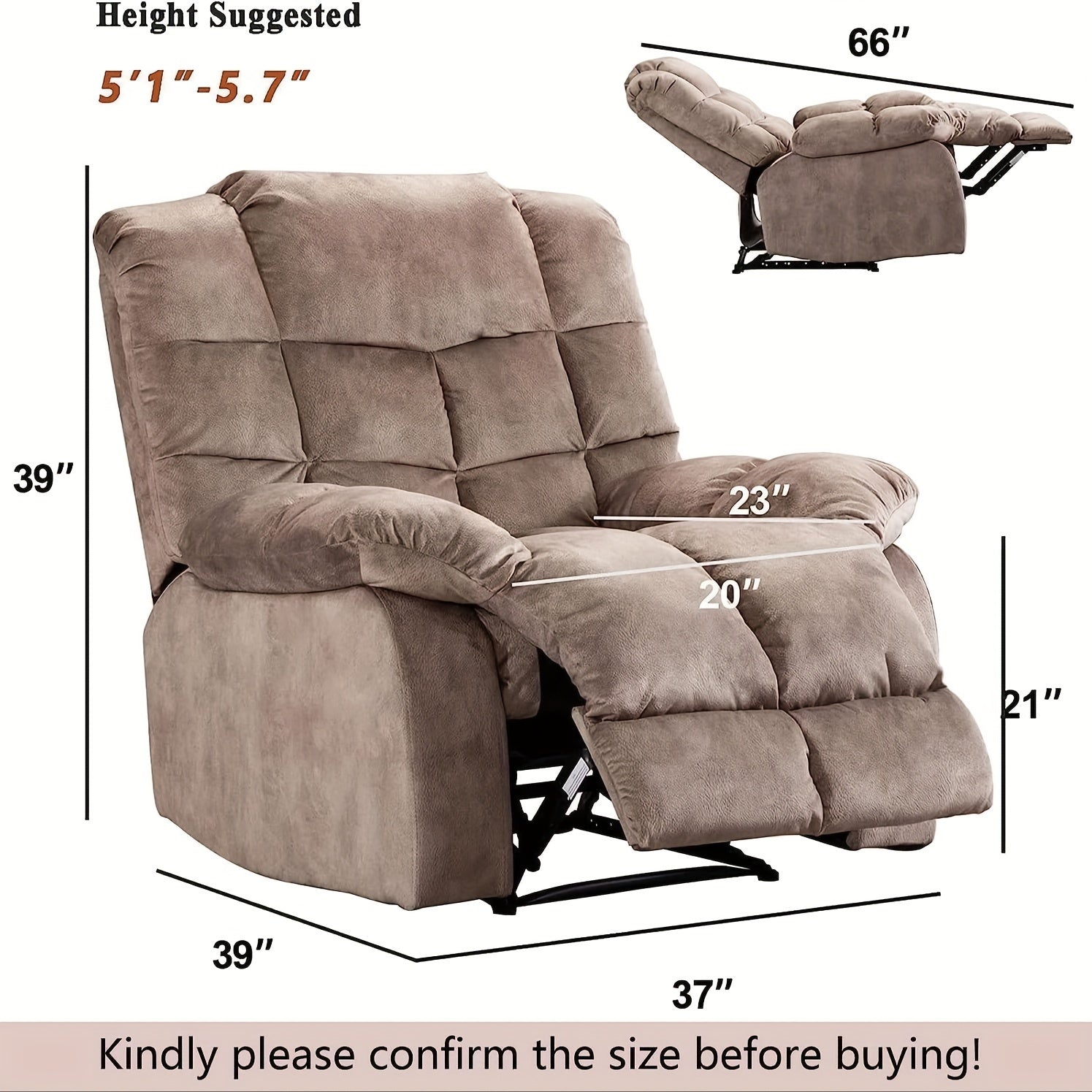 Modern Adult Single Comfortable Large Soft Recliner, Large Width Manual Sofa Recliner Dining Room, Reading Room Adult Manual Single Sofa