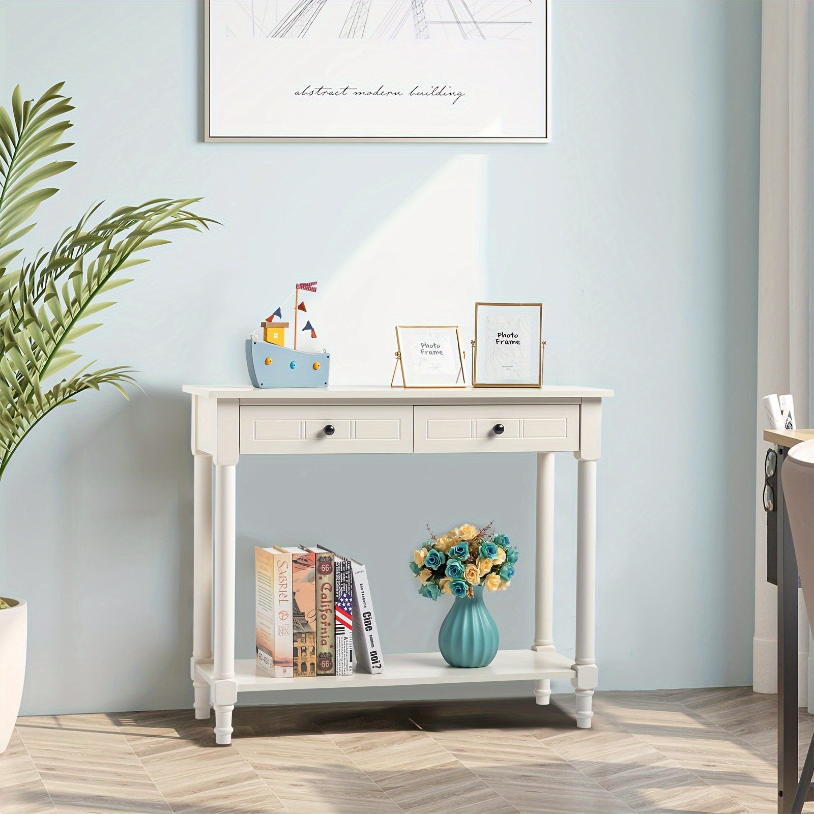 2-Tier Console Table with 2 Drawers, Console Tables for Entryway, Sofa Table with Storage Shelves, Entryway Table Behind Sofa Couch, for Living Room, Kitchen, Cream White