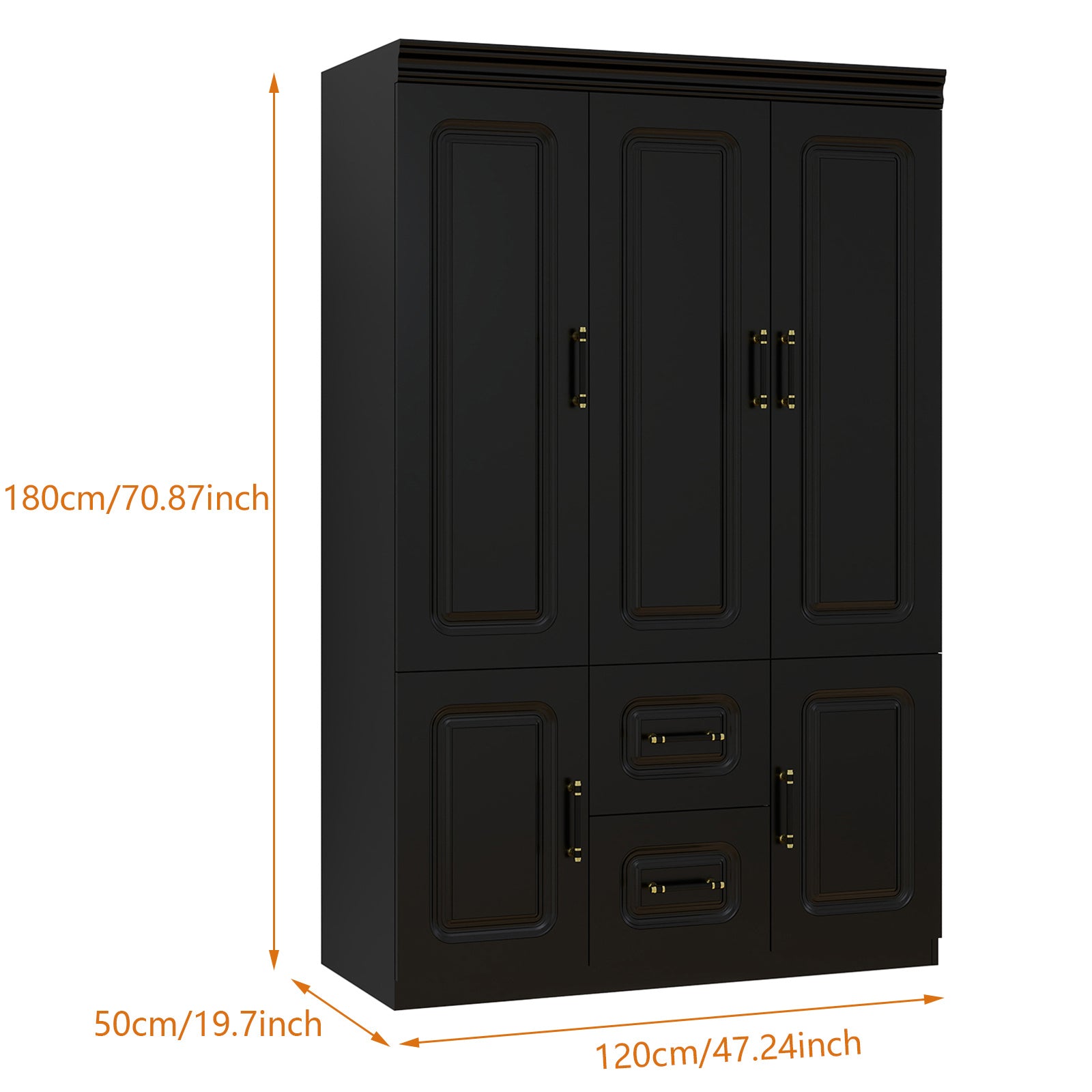 3-Door Wardrobe Armoire for Bedroom, Freestanding Clothes Storage Armoire Organizer with Drawers and Shelves for Entryway Storage, Home Office Furniture