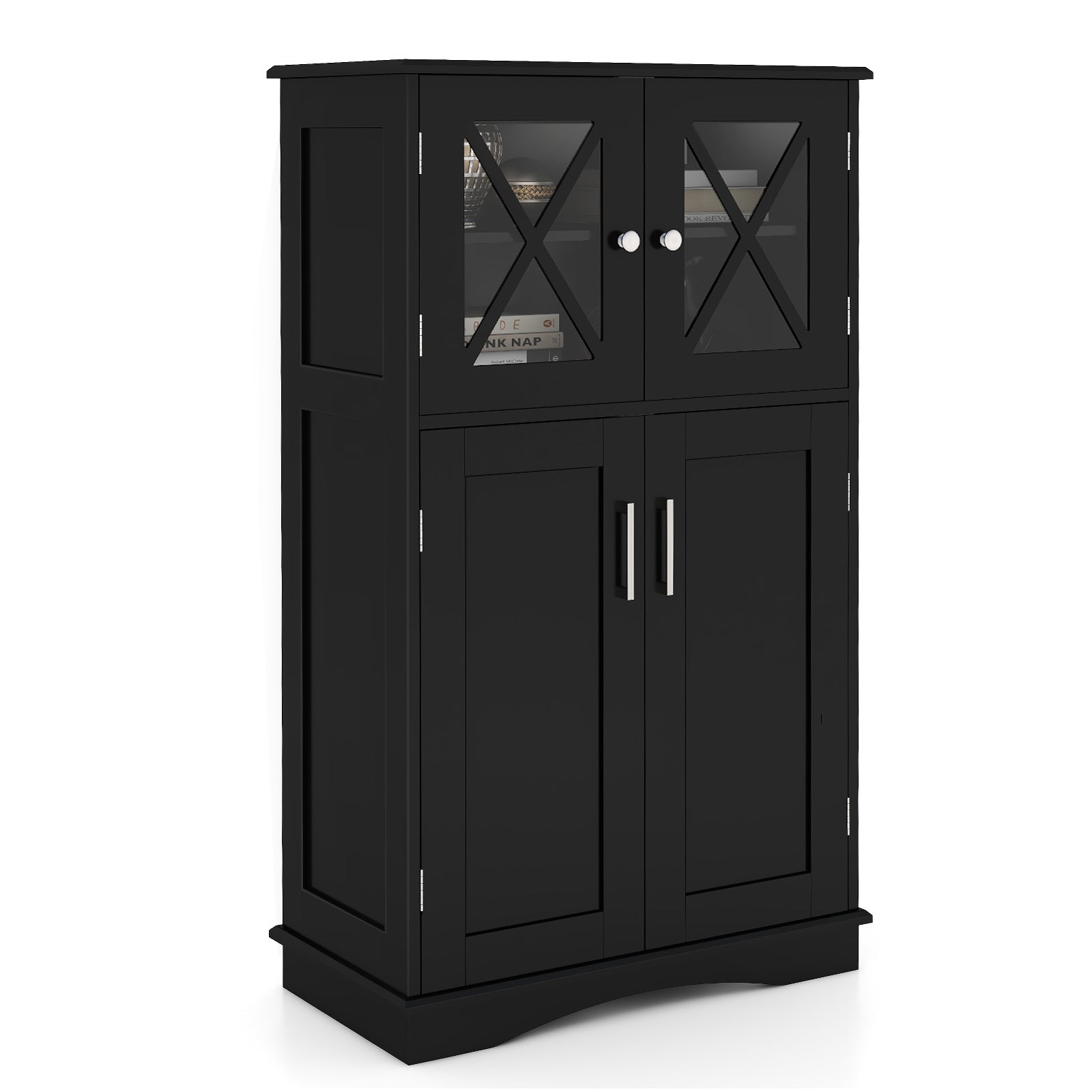 1pc Contemporary Wooden Storage Cabinet, Freestanding 4-Door Design with 3 Adjustable Shelves, Multipurpose Organizer for Bathroom, Bedroom, Kitchen, Hallway, Office - No Electricity Needed, Jewelry Armoires