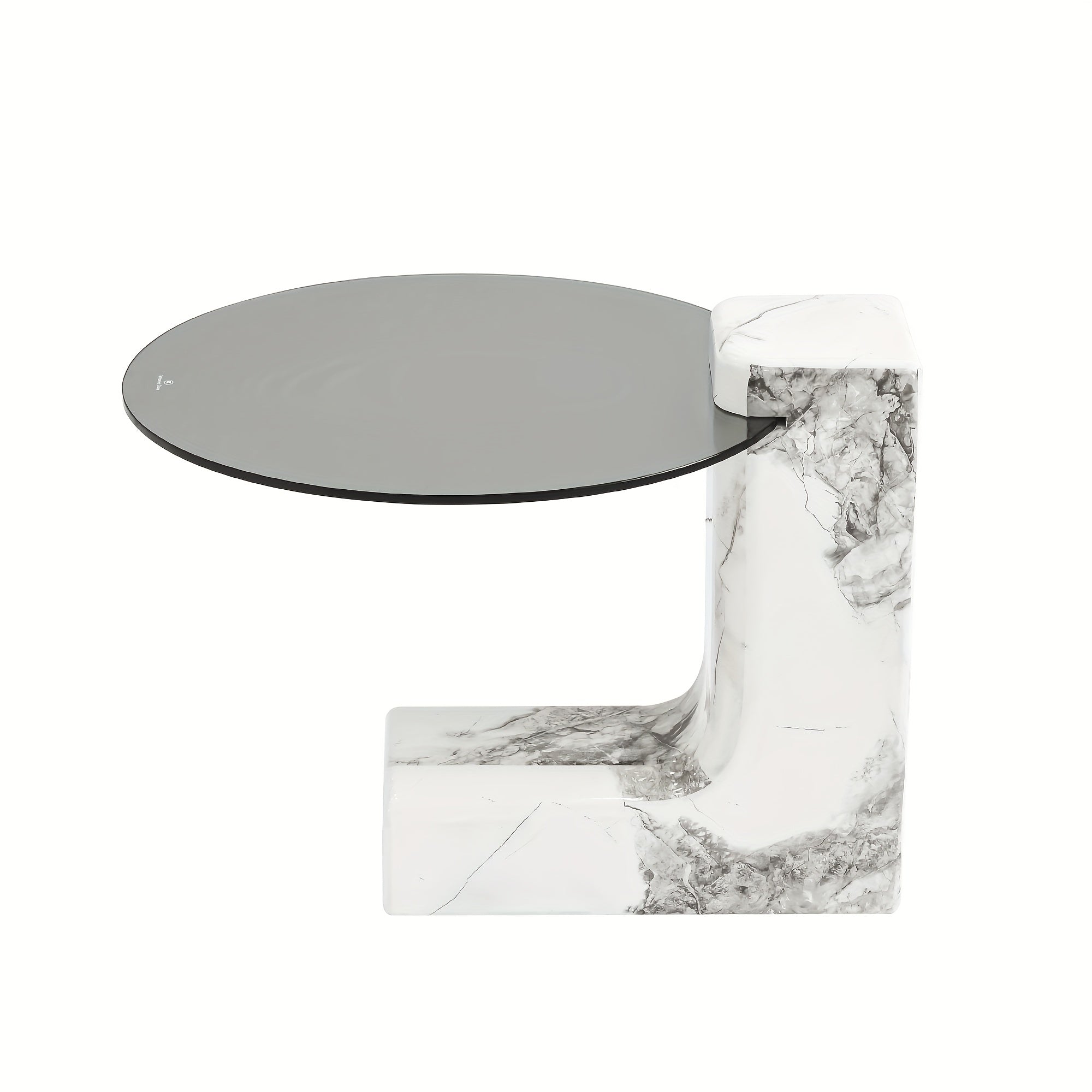 Elegant Modern Coffee Table Set with Faux Marble Top - Includes Large Round Center Table & Glass-Top Side Table, Perfect for Living Room or Office Decor