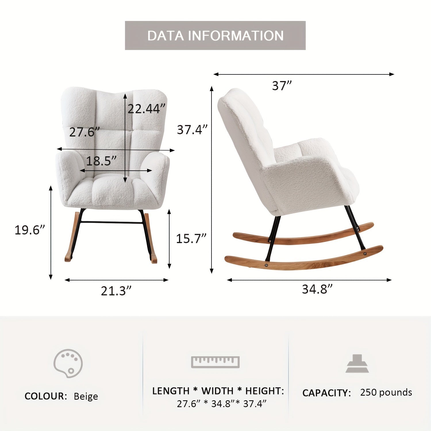 Rocking Chair Nursery - High Backrest Nursery Rocker, Modern Accent Recliner for Living Room, Bedroom, Cozy Reading