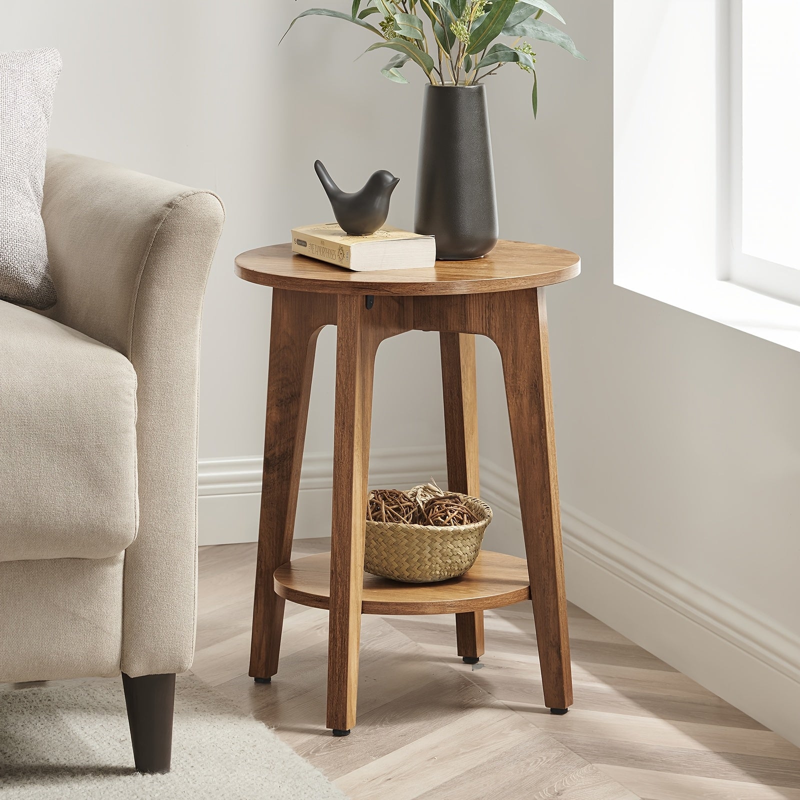 Round End Table Farmhouse End Table Coffee Table Round End Table Small Table End Tables Living Room Corner Table Drink Table, for Office, Bathroom, Hallway, Closet, Kitchen, End Table, Compact, Space-Saving, And Easy to Assem