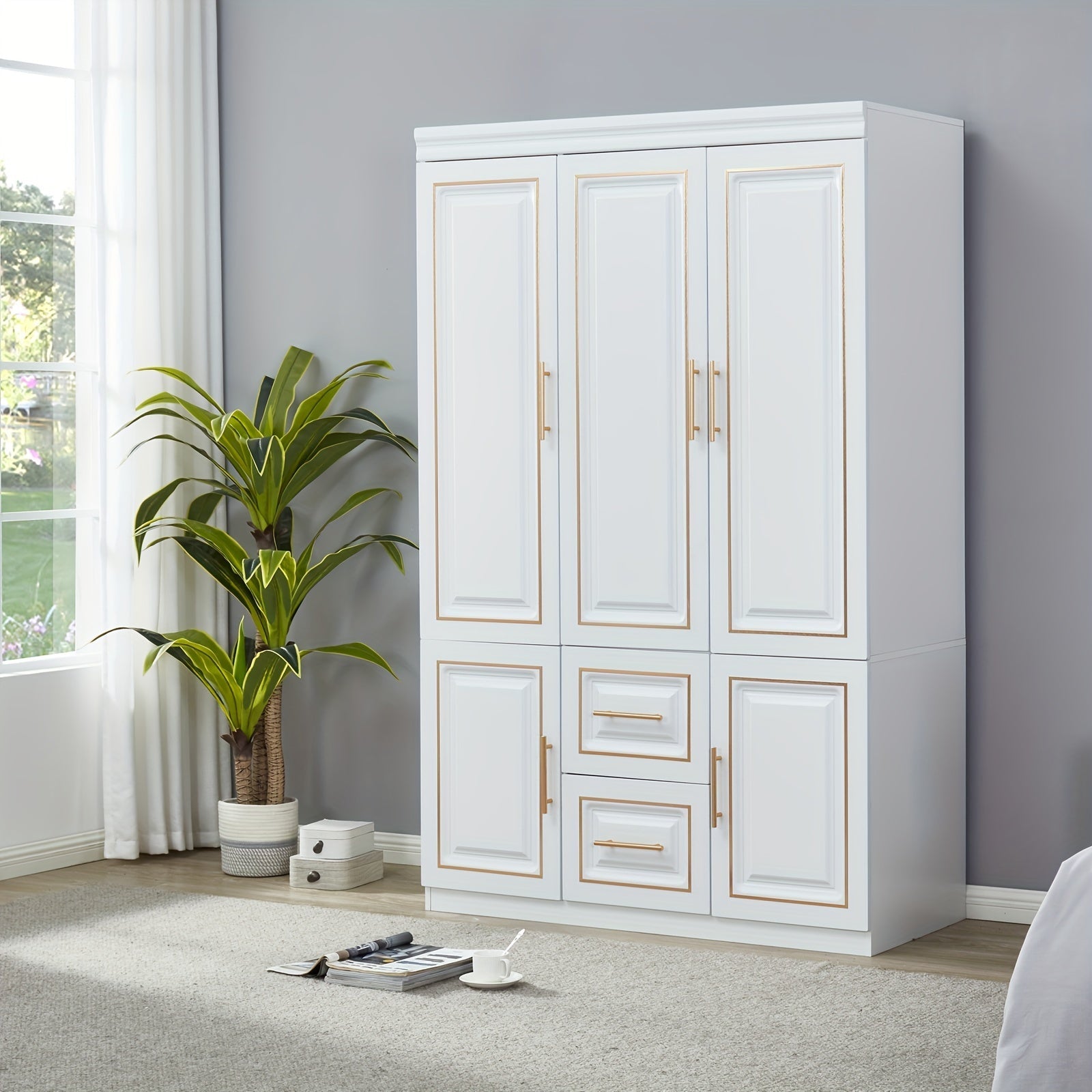 Armoire Wardrobe Closet, White Bedroom Armoires Wood Wardrobe Cabinet with 3 Door