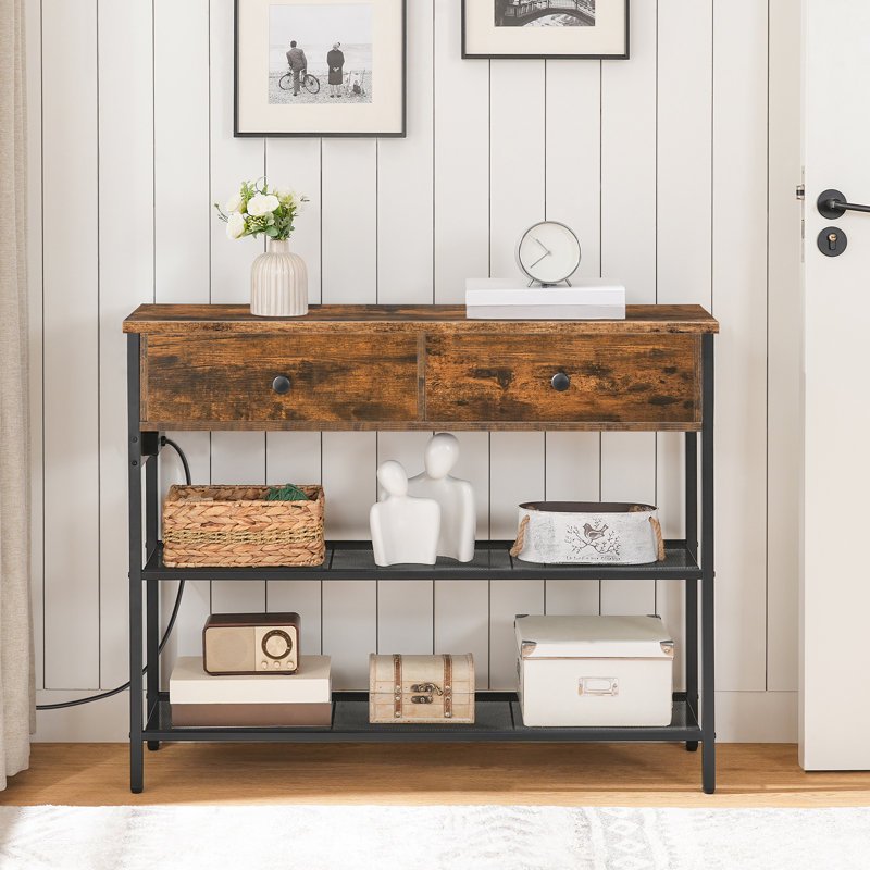 39.4 Inch Narrow Console Table, 2 Drawer Console Table, Entry Table with Charging Station, Small Entry Table, with Storage Rack, Thin Sofa Table, Side Table, Suitable for Living Room, Corridor