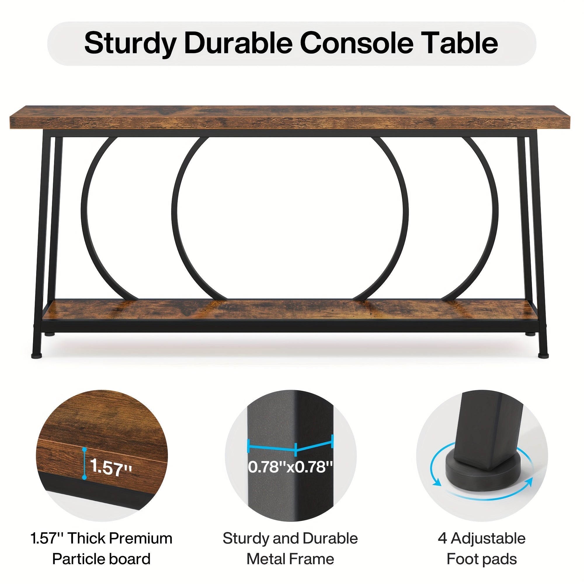 70.9" Industrial Narrow Console Table with Storage Shelf, Rustic Entryway Table, Extra Long Sofa Table for Living Room, Hallway - Black Metal Frame, Wood Top & Shelf, Easy Assembly