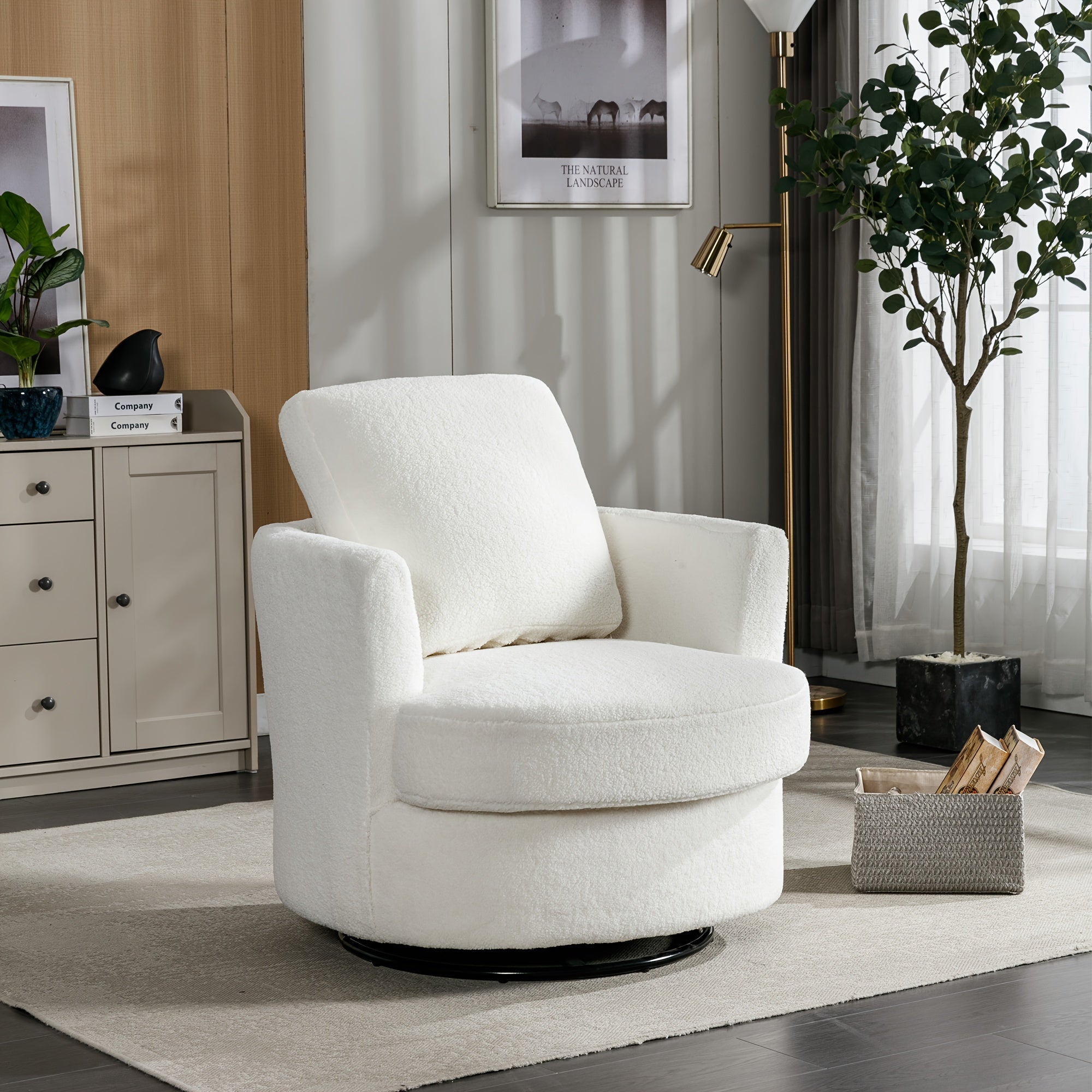 Swivel Accent Chairs Modern Comfy Sofa Chair With Black Metals Base, Single Armchair For Bedroom Living Room