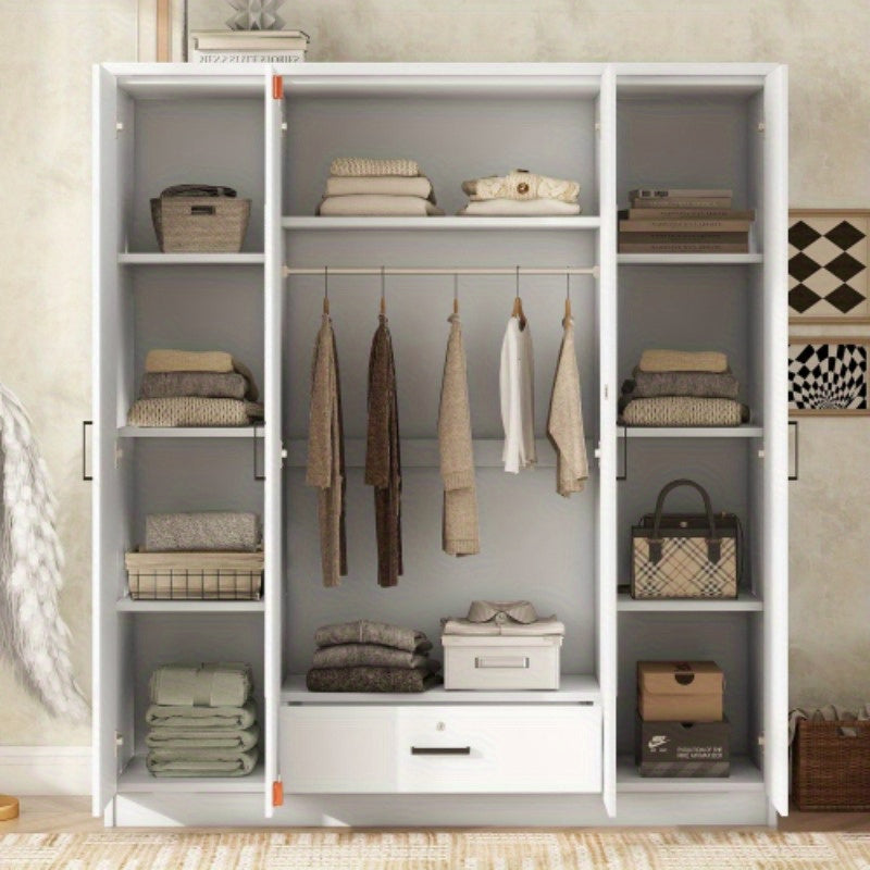 1pc Modern 4-Door Metal Wardrobe with Shelves Freestanding Closet Organizer System Under 27’’ Height Less than 3.2