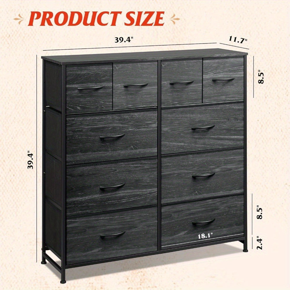 Fabric Dresser for Bedroom, Dresser with 10 Drawers, Storage Tower with Fabric Bins, Double Dresser, Chest of Drawers for Closet, Living Room, Hallway