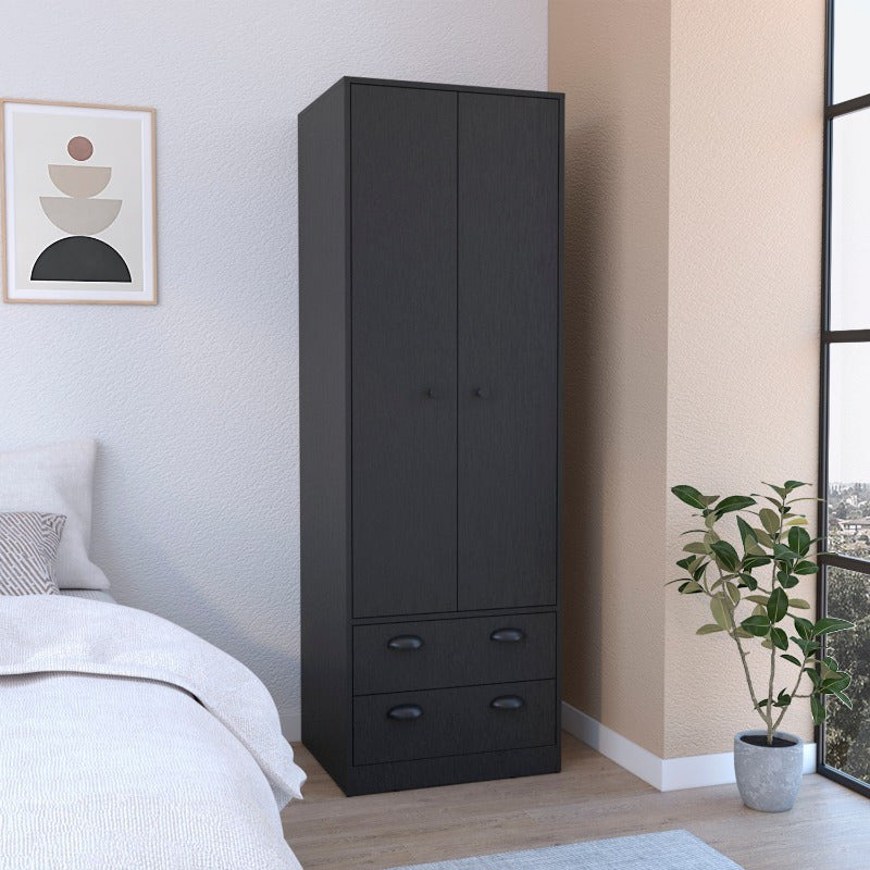 Armoire with Double Door and 2-Drawers -Black, Storage Boxes for Organizing