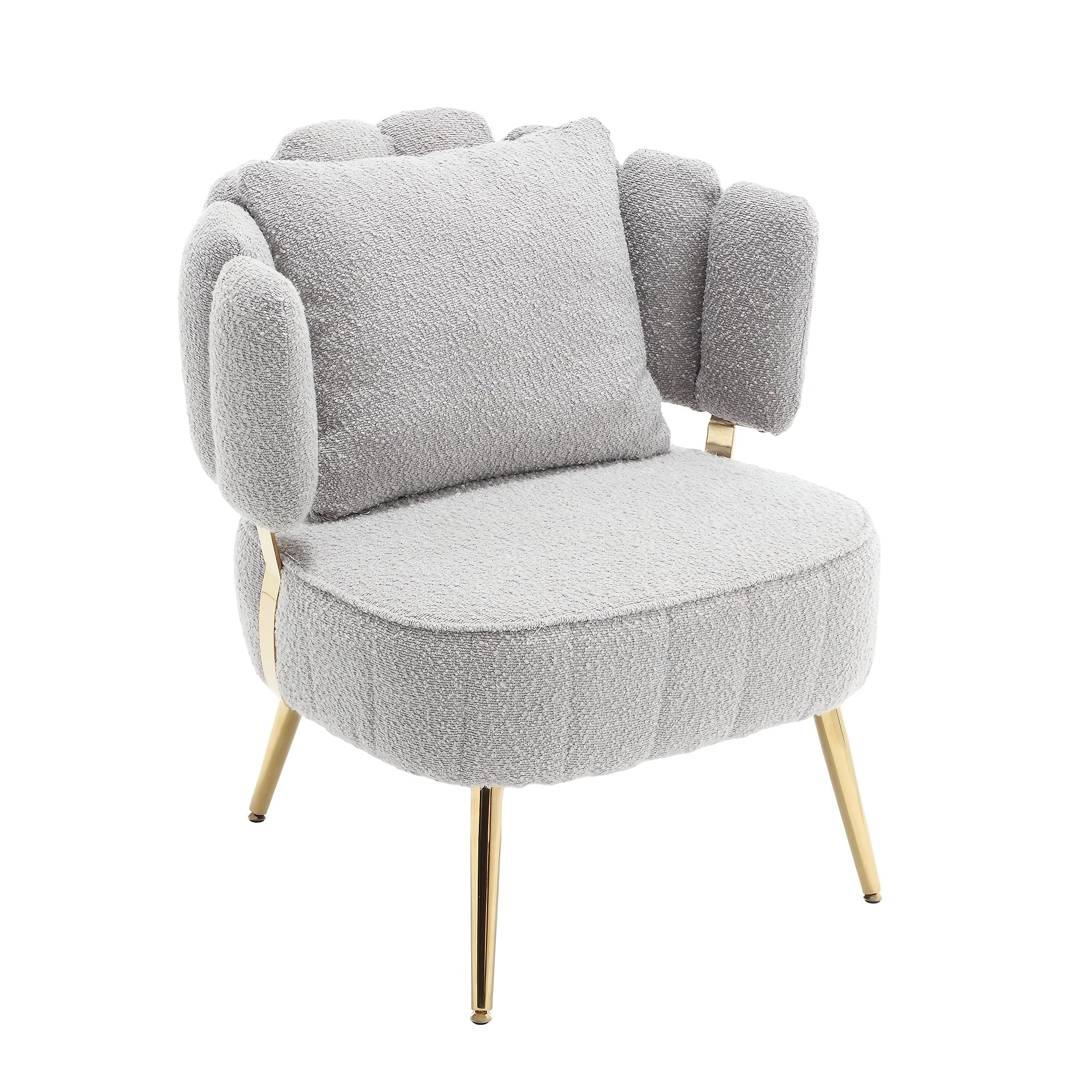 Modern Accent Chair Living Room Tufted Chair With Curved Backrest Boucle Single Chair With Golden Metal Legs For Living Room Bedroom Waiting Room Reading Room Cafe