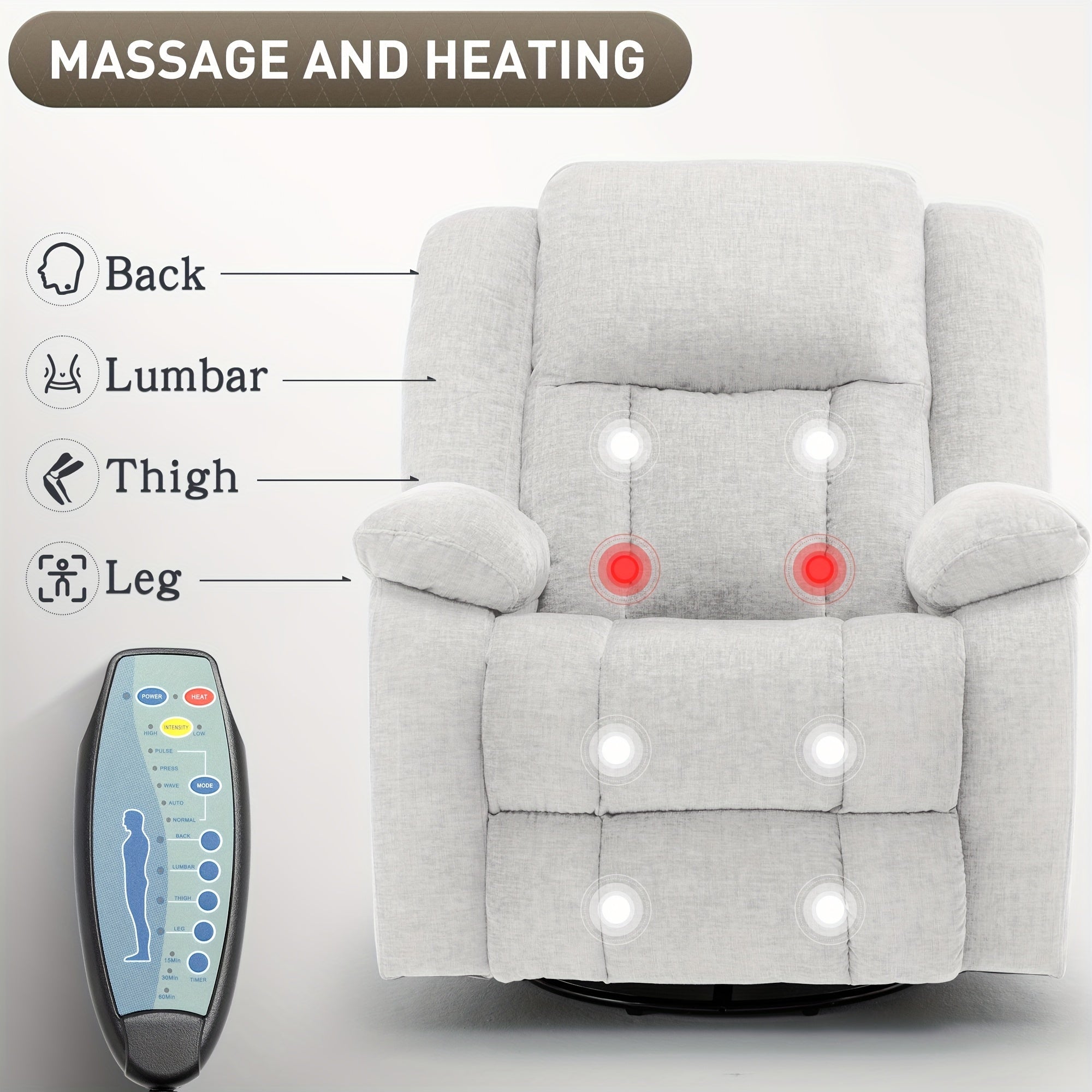 Recliner Chair, Rocking Chair With Massage And Heat, 360° Swivel Recliner Chairs For Adults, Rocker Manual Recliner With Remote Control And USB Port For Living Room, Bedroom, Nursery