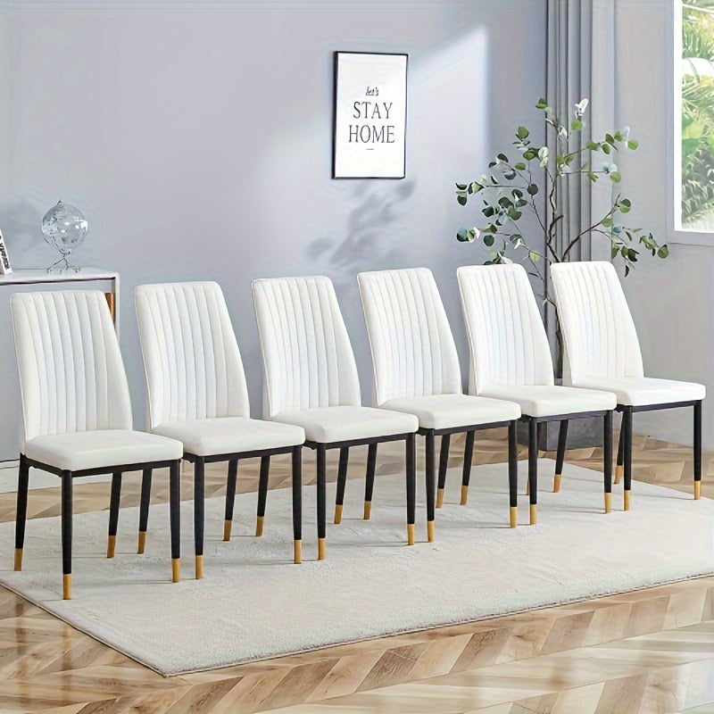 Set of 6 Elegant Modern Dining Chairs - White Faux Leather Upholstery with Chrome Legs, High Back for Ultimate Comfort, Waterproof & Easy to Clean, Perfect for Kitchen, Living Room, Office - Stylish Contemporary Design, Dinin