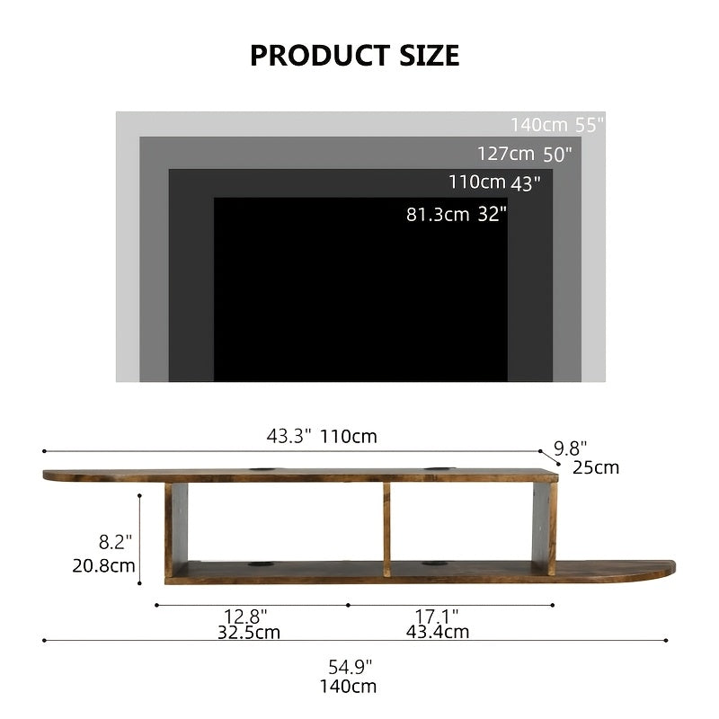 Contemporary Floating TV Stand with Storage, 55" Wall-Mounted Entertainment Center Shelf, Log Material, No Electricity Needed, for Living Room and Laboratory Display, Tv Console for Living Room