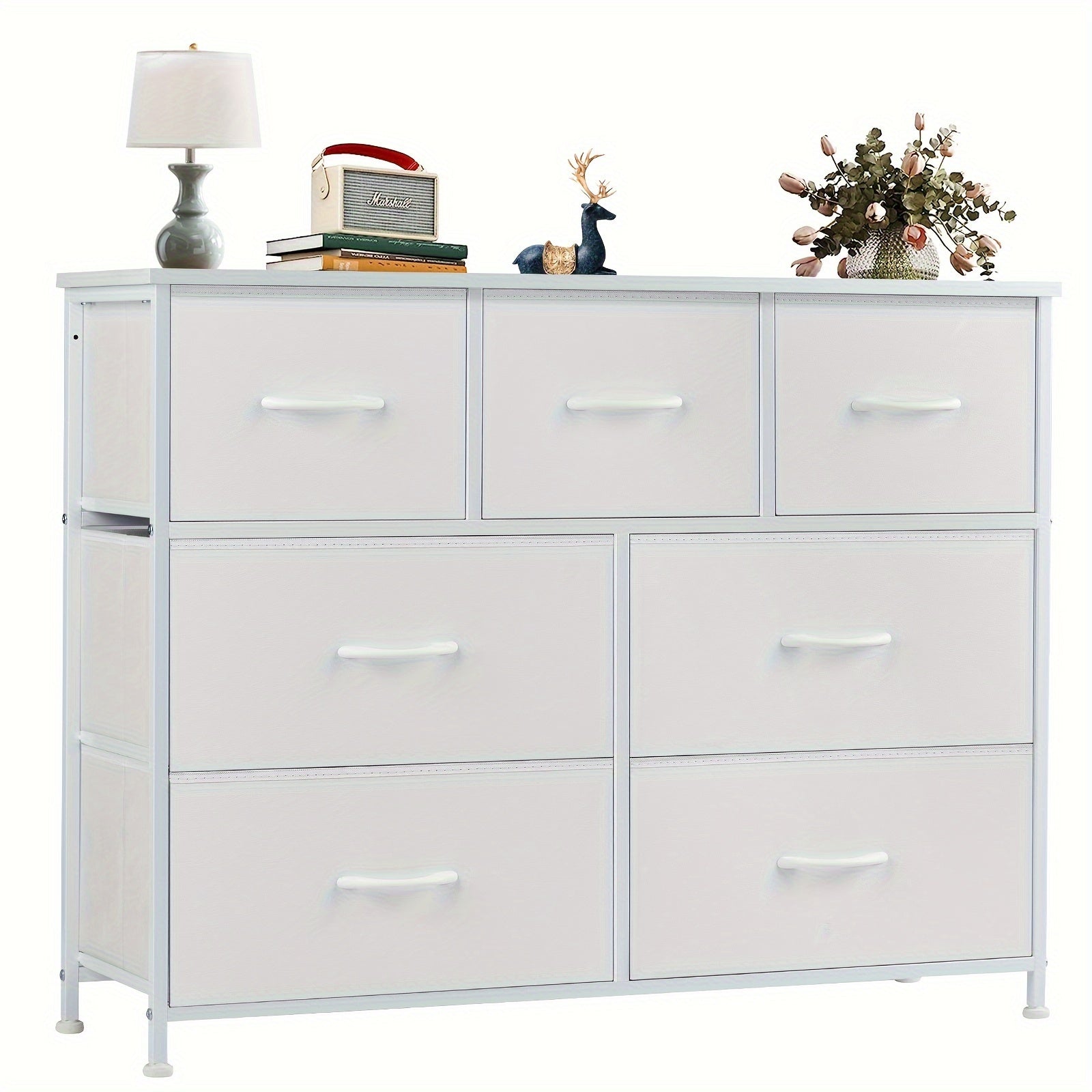 Dresser for Bedroom with 7 Drawers Clothes Drawer Fabric Closet Organizer Dresser with Metal Frame and Wood Tabletop