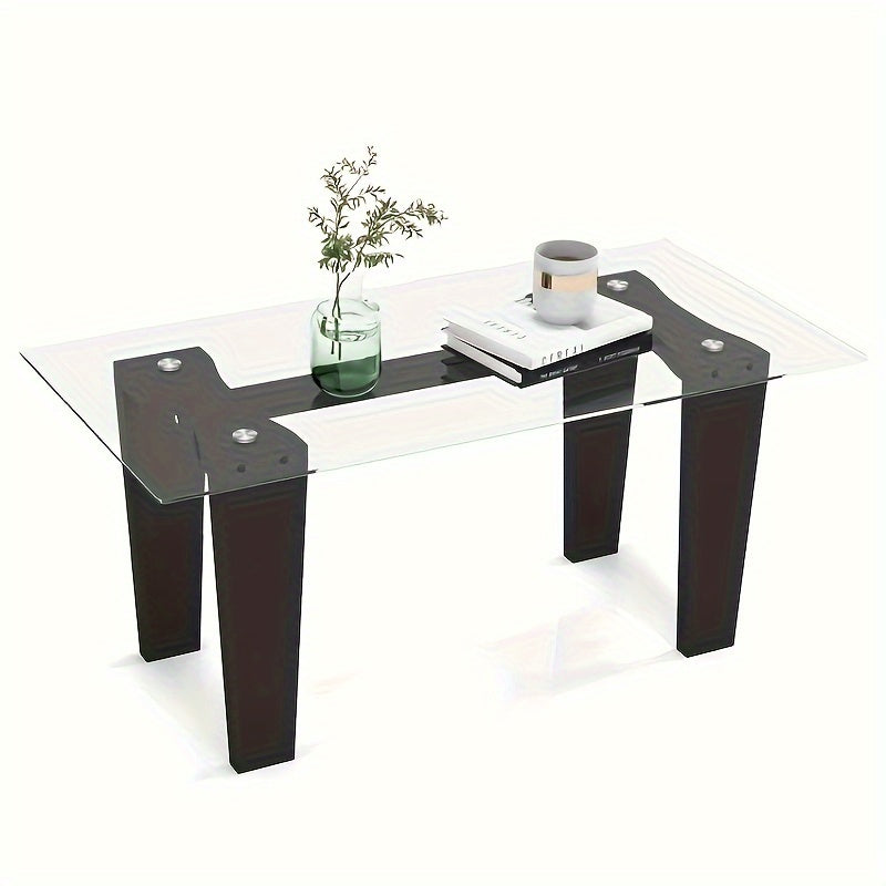 Modern Metal and Acrylic Coffee Table, 99cm Rectangular Glass Top Center Table, with Solid Rubber Legs, for Living Room Furniture Set