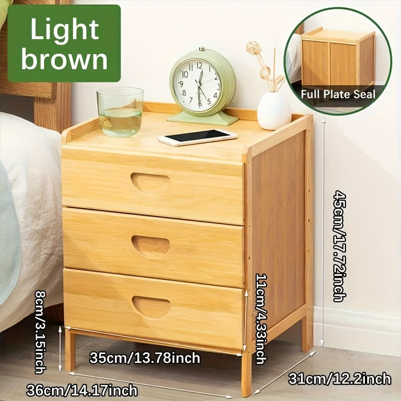 1pc Bamboo Nightstand - 3-Drawer Rectangular Bedside Table with Pull-Out Storage for Bedroom, Multi-Purpose Side Table Cabinet, Non-Waterproof Bamboo End Table, Box,Cabinet,Rack for Outdoor Storage