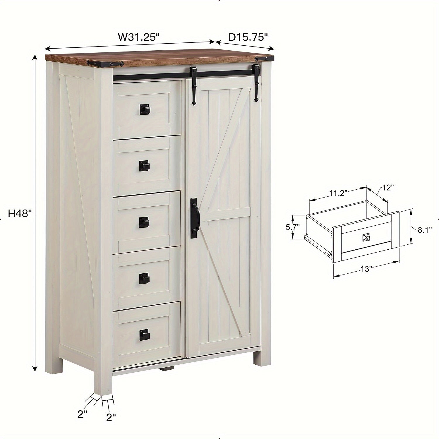 5 Drawers Dresser for Bedroom w/Sliding Barn Door Farmhouse Modern Tall Dresser 5 Chest of Drawers Storage Organizer