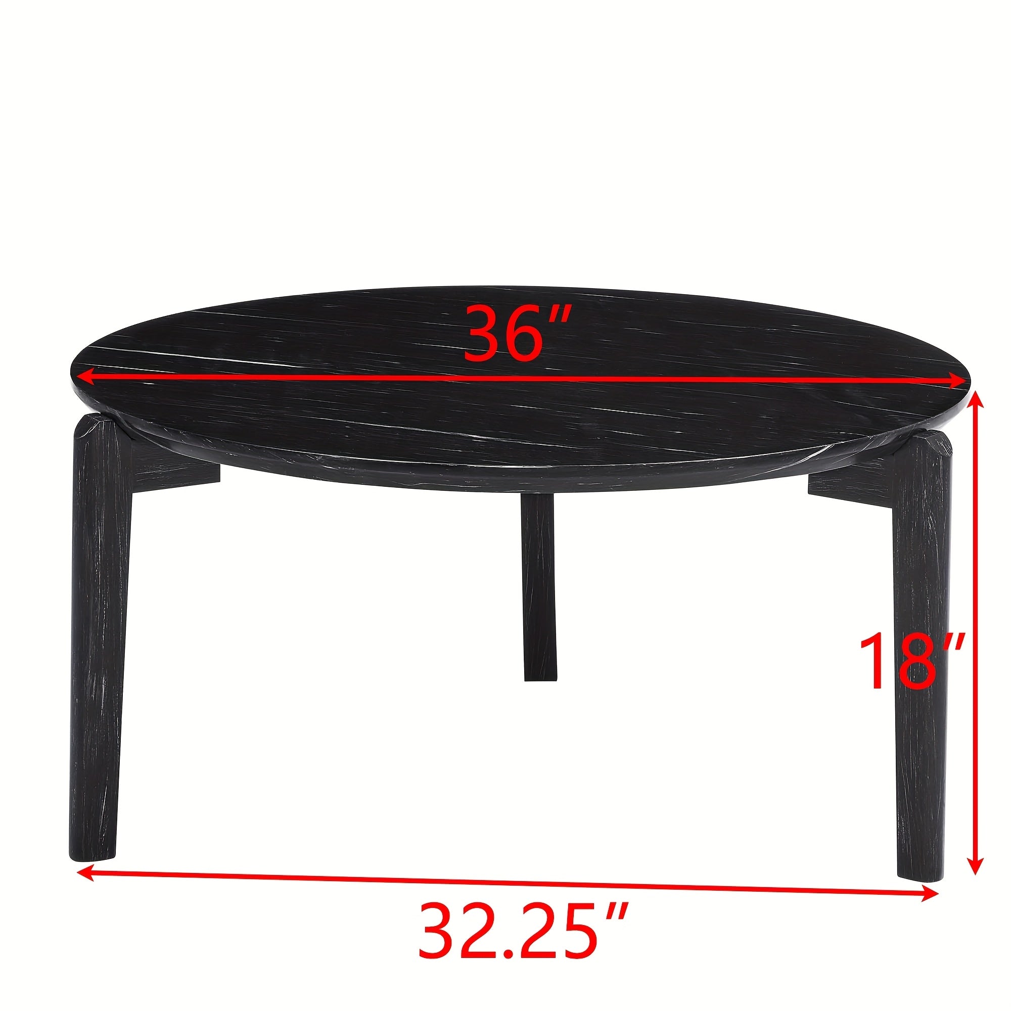 1pc Contemporary 36 Inch Round Coffee Table - Modern Design with Imitation Marble Top, Rubber Wood Legs, and High-Density Fiberboard Construction for Living Room, Office - No Electricity Needed