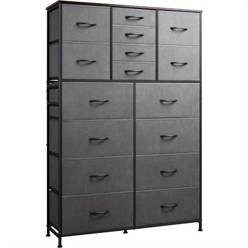 16 Drawers Dresser, Tall Dresser for Bedroom, Closet, Hallway, Storage Dresser Organizer Unit, Large Dressers & Chests of Drawers with Fabric Bins