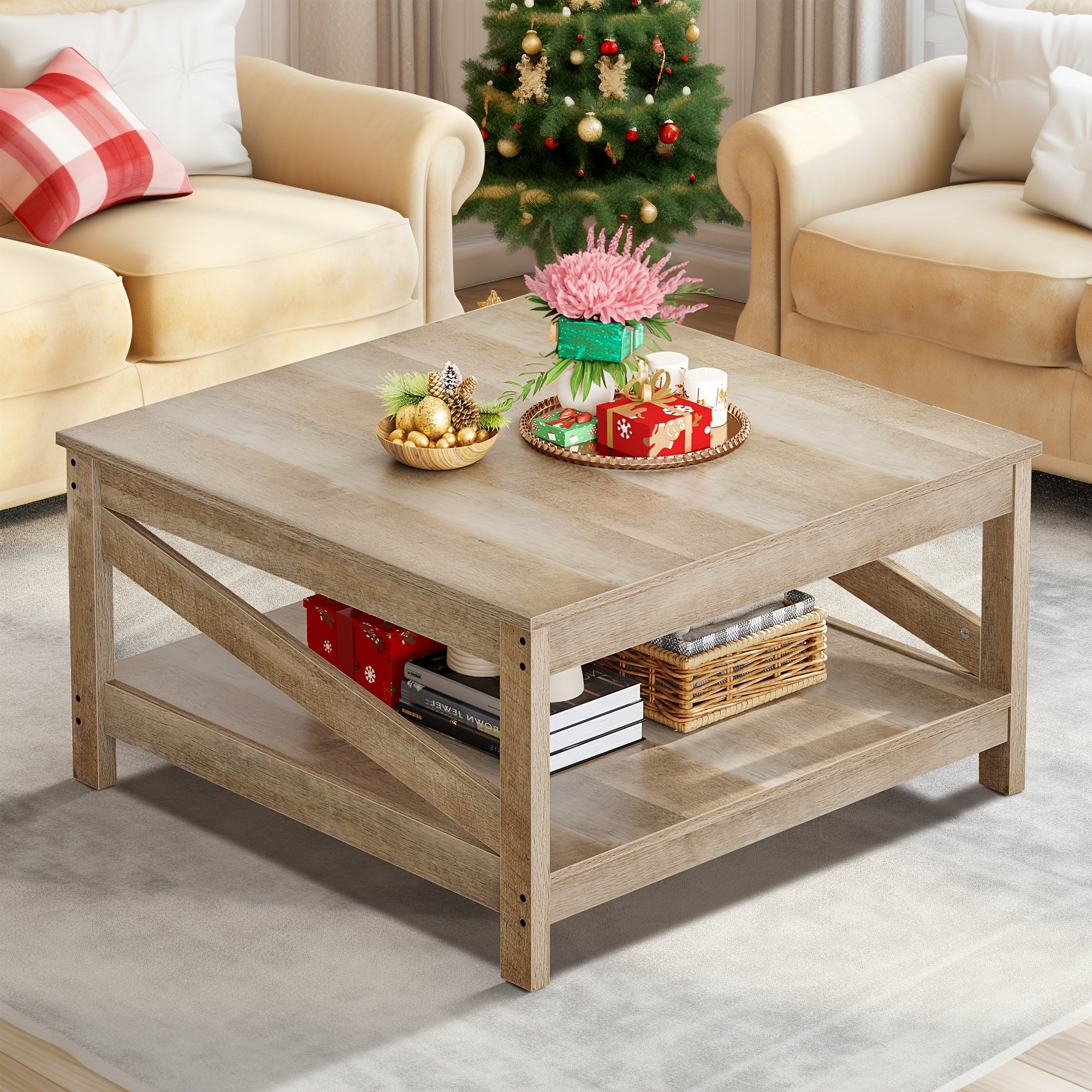 Wooden Coffee Table Storage Shelf Rectangular End Side Table