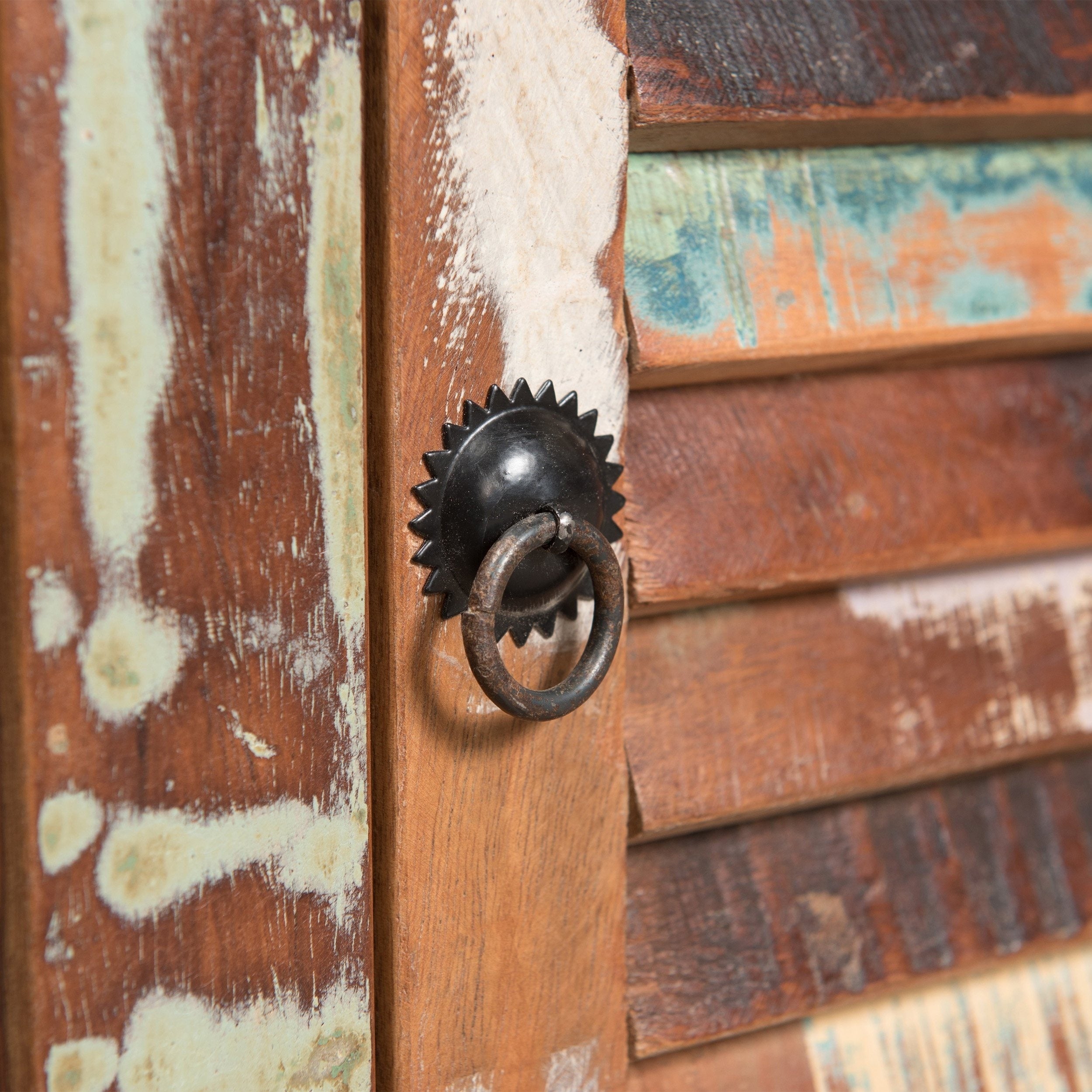 Handcrafted Recycled Wood Rustic Nightstand Side Table With Drawer Cabinet Slatted Door And Decorative Latch