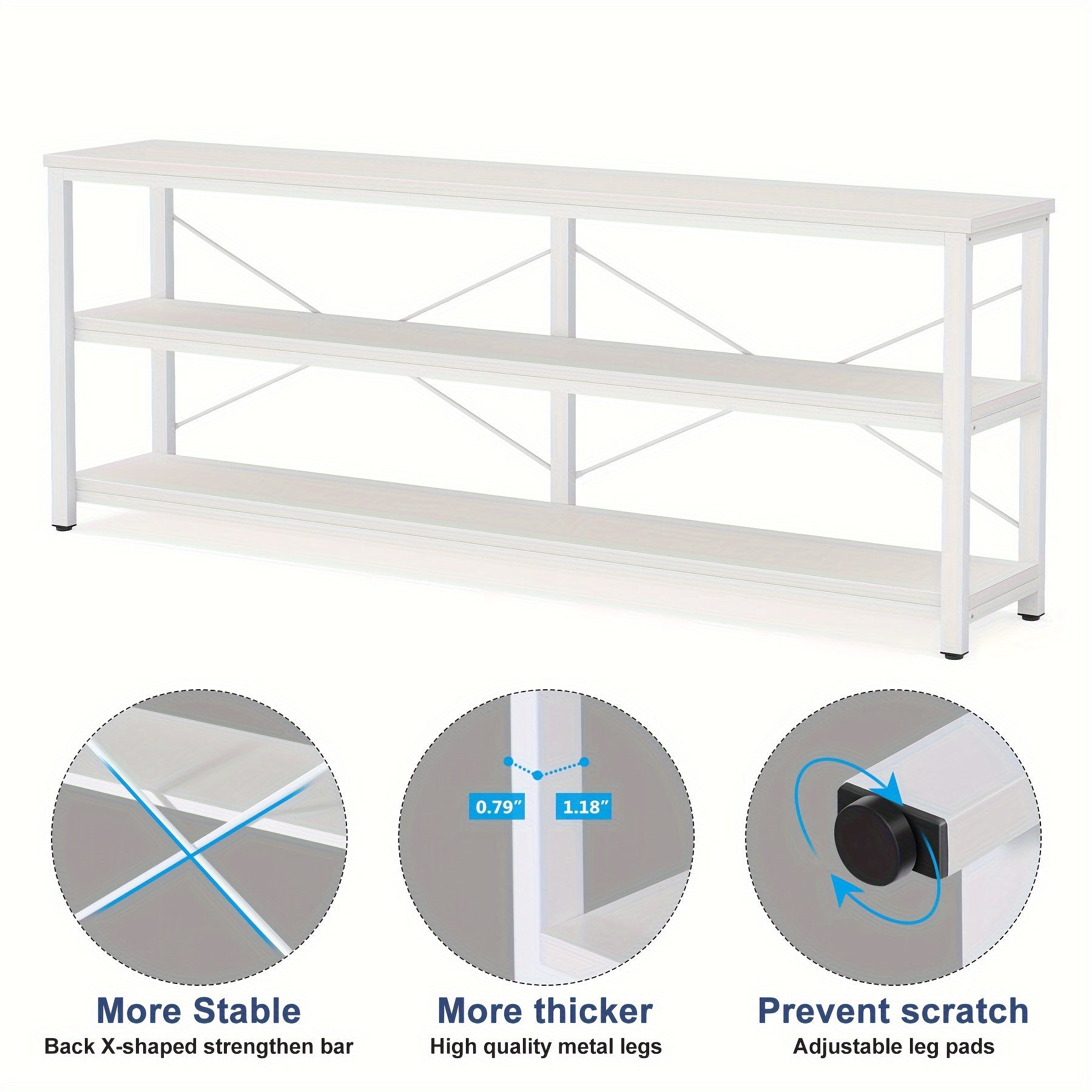 71" Sofa Table, Narrow Long Console Table With 3 Tiers Storage Shelves For Office, Lab