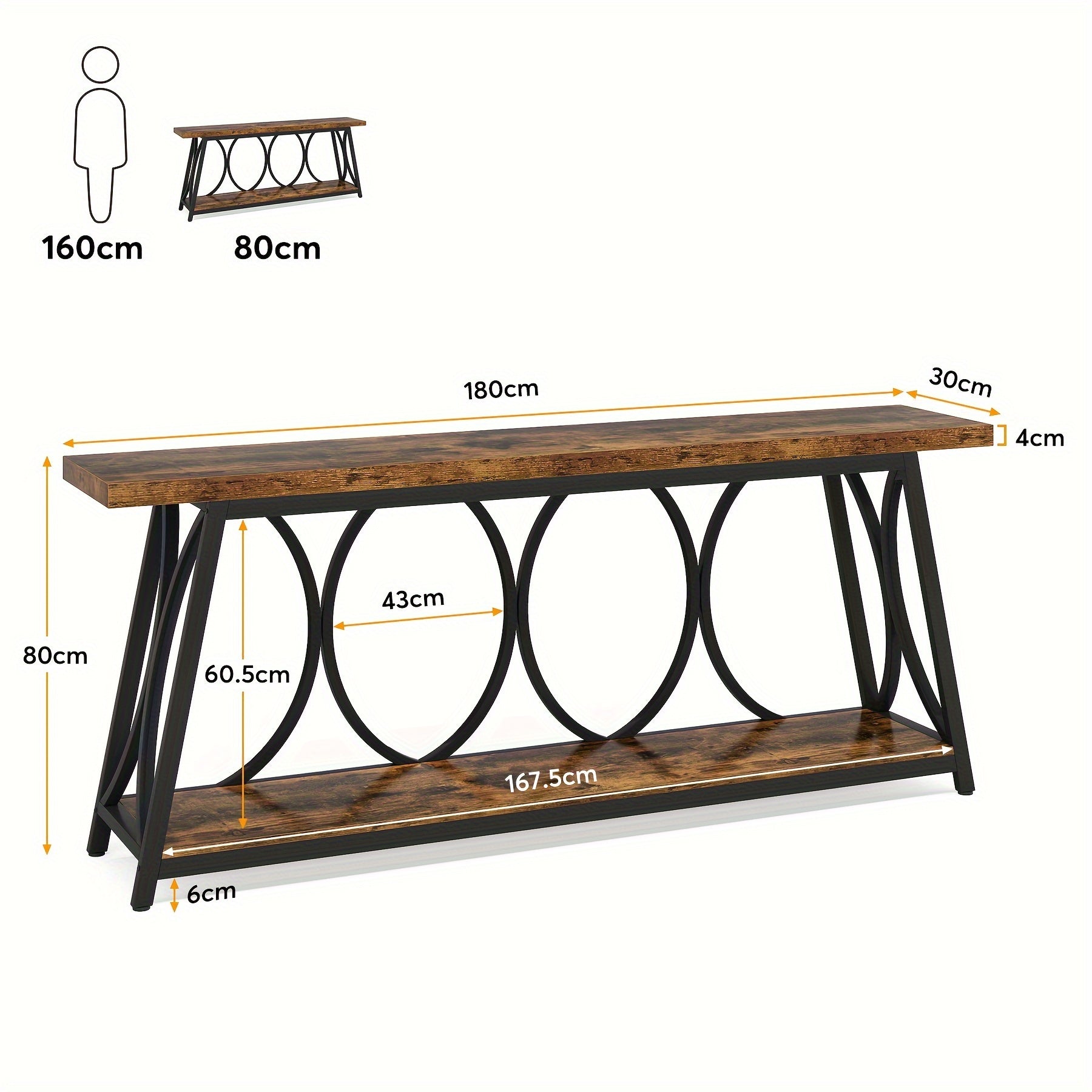 70.9-Inch Extra Long Console Table: Industrial Sofa Table With 2-Tier Storage Shelf For Behind Couch Narrow Entryway