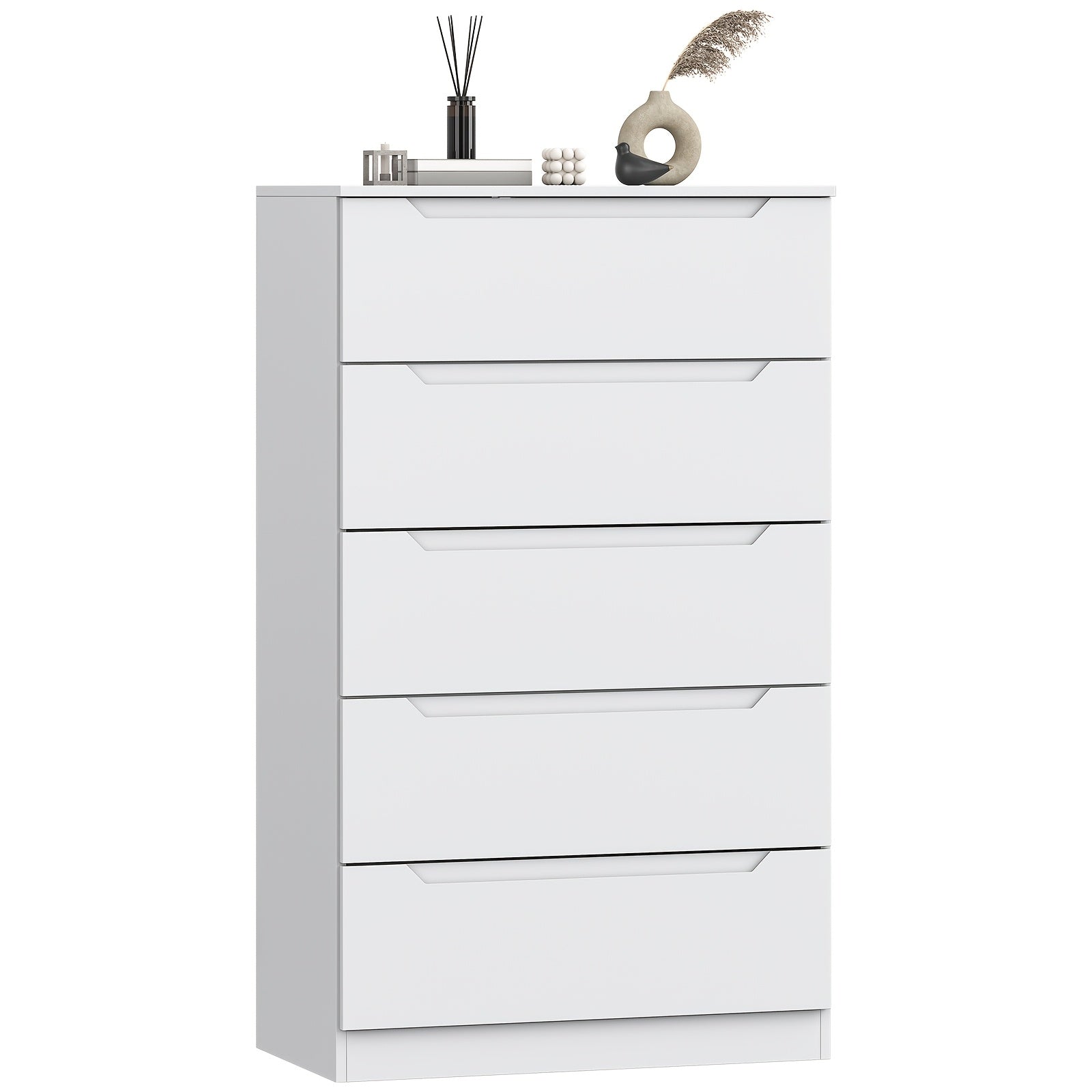 5-Drawer White Dresser | Modern Metal Chest of Drawers with Lockable Storage | Sleek Design for Bedroom Living Room