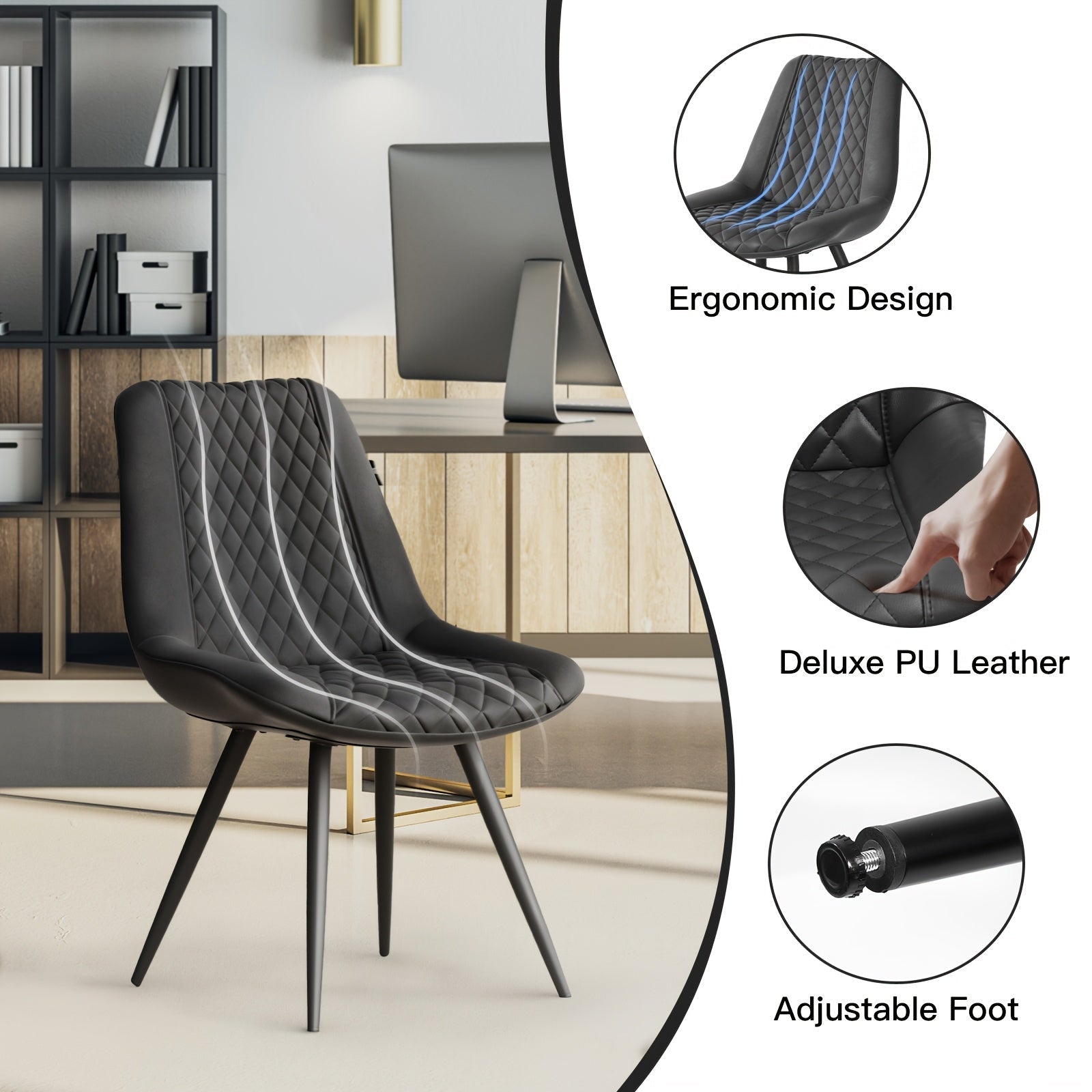 Modern Dining Chairs Set Of 2, Top Faux Leather Upholstered Dining Room Chairs With Metal Legs, Ergonomic Kitchen Chairs For Kitchen Dinning Room