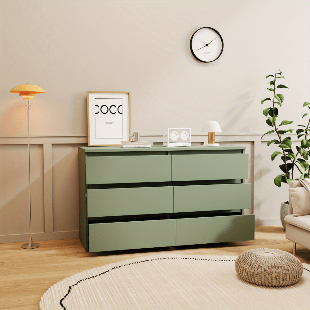 Modern Minimalist Spacious Large 6 Drawers Chest of Drawer Dressers Table Perfect for Organize Clothes Accessories