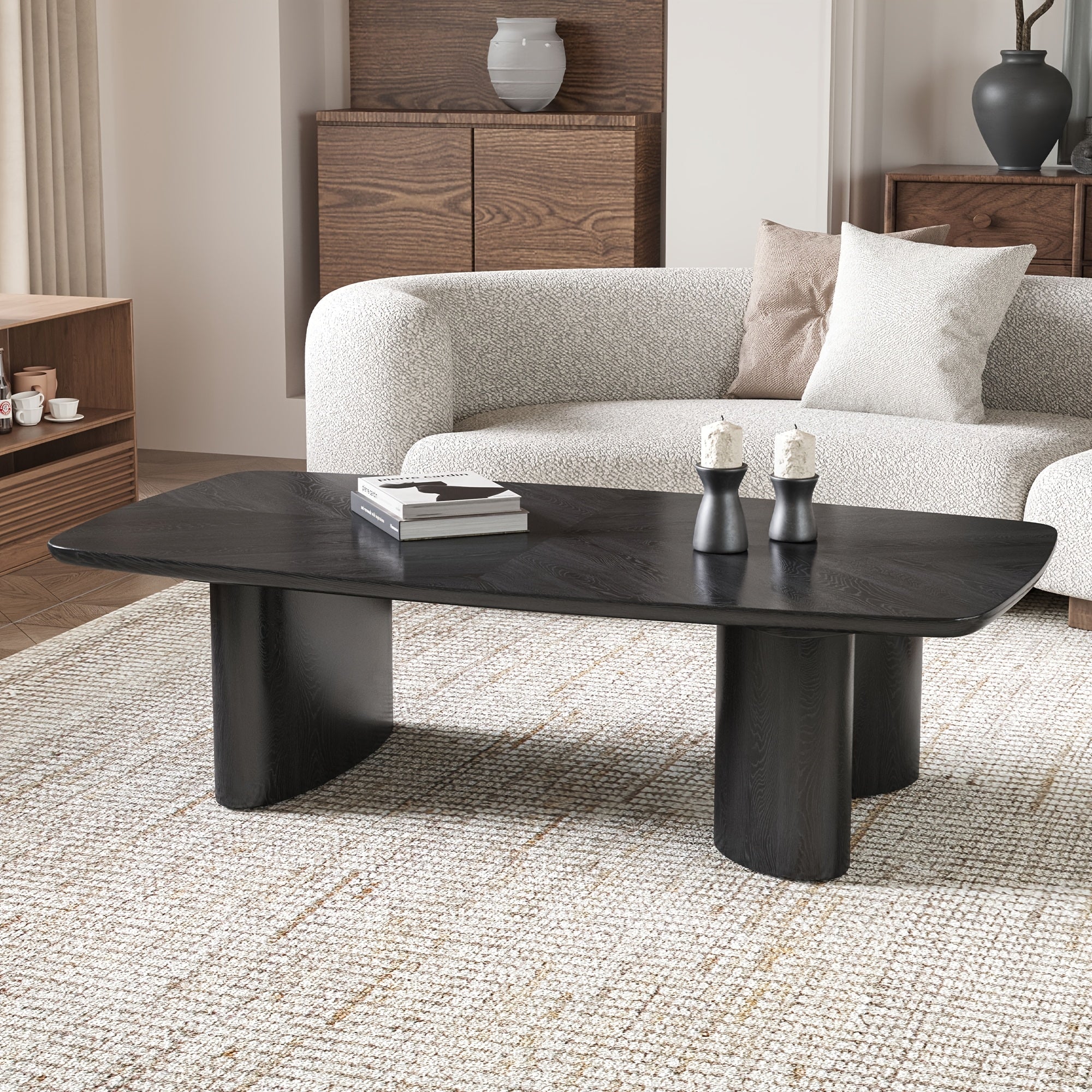Modern Solid Wood Coffee Table With Curved Art Deco Design For Leg Suitable For Living Room And Bedroom Hardwood