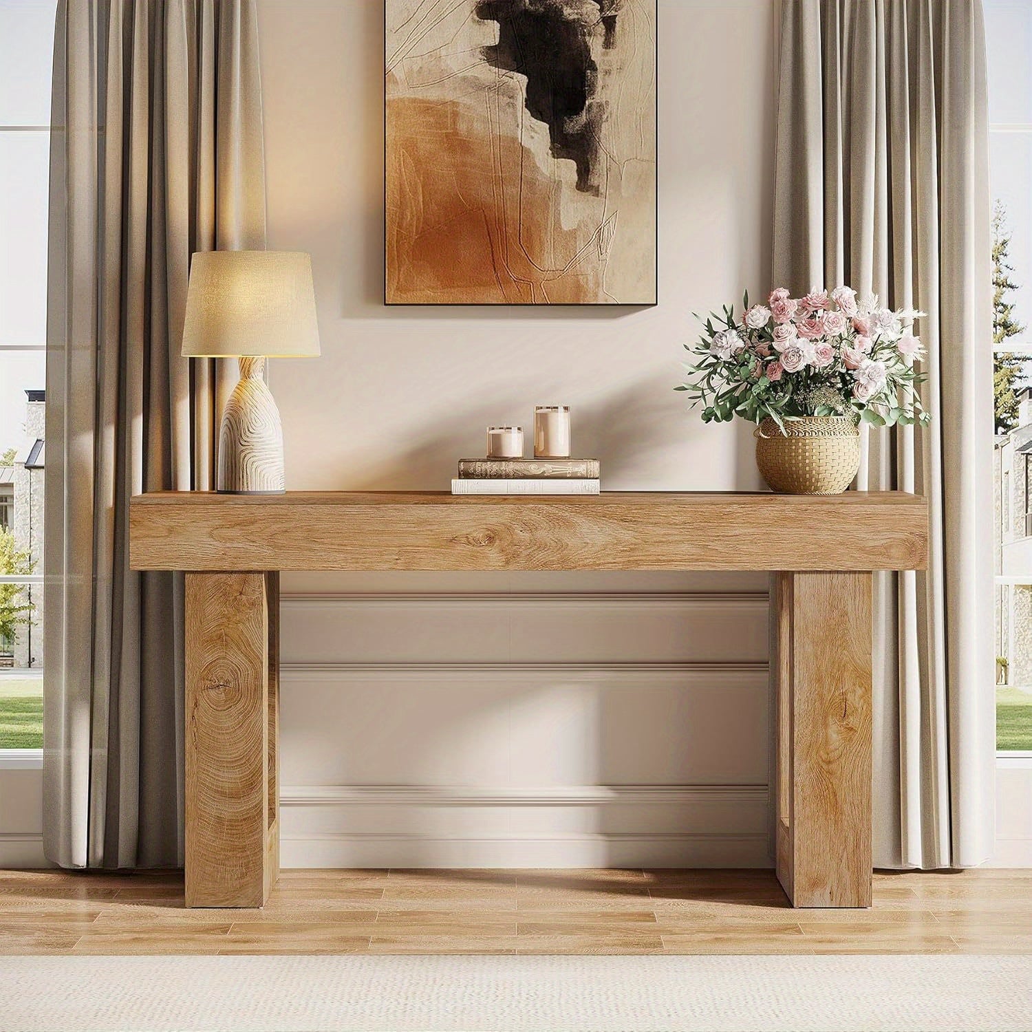 Chic 63-Inch Farmhouse Console Table - Spacious Wooden Entryway Sofa Table with Storage Perfect for Living Room &