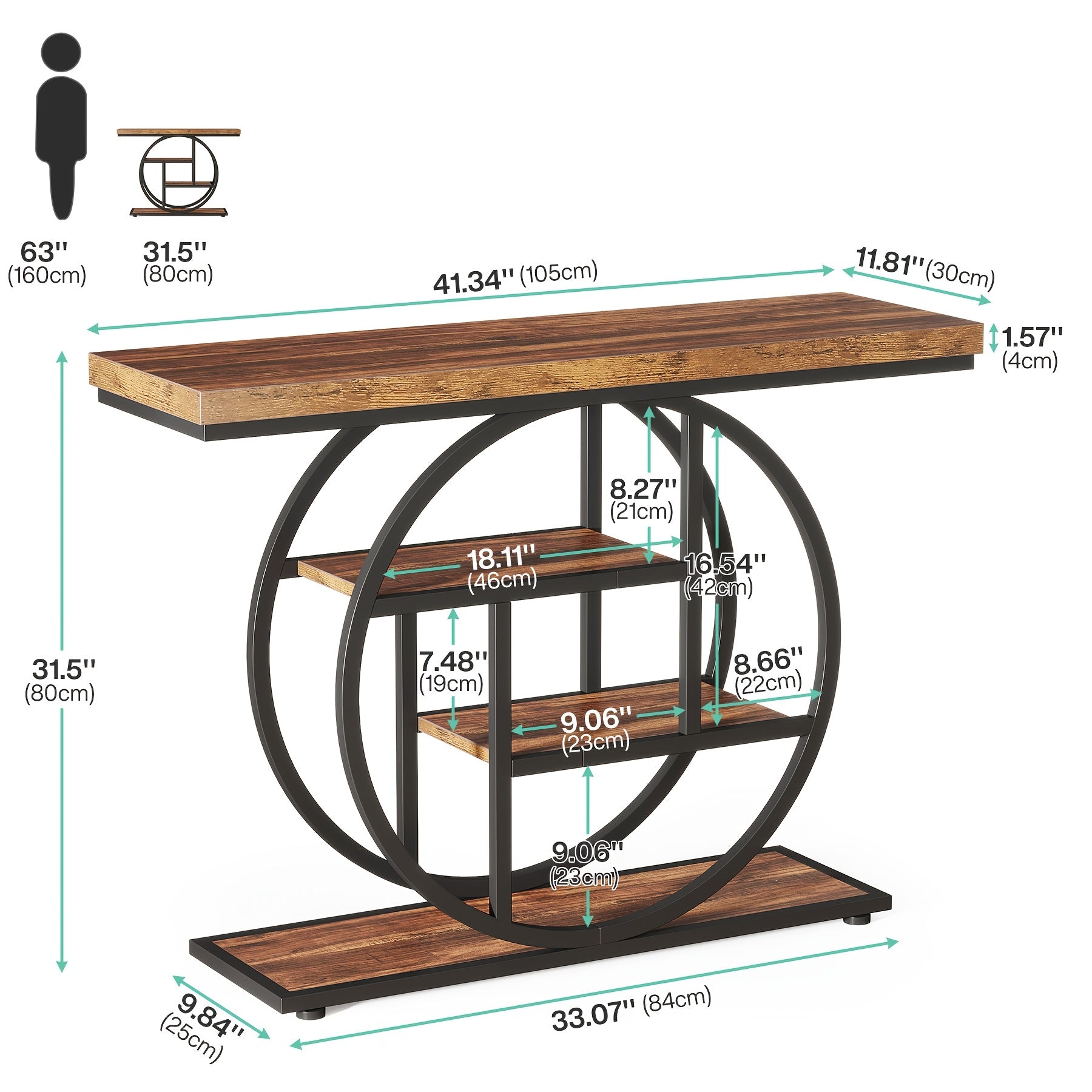 41.3" Console Table, Modern 4-Tier Sofa Table Entryway Table with Circle Base, Narrow Wood Accent Tables with Storage Shelves for Living Room, Hallway, Foyer, Christmas Renewal