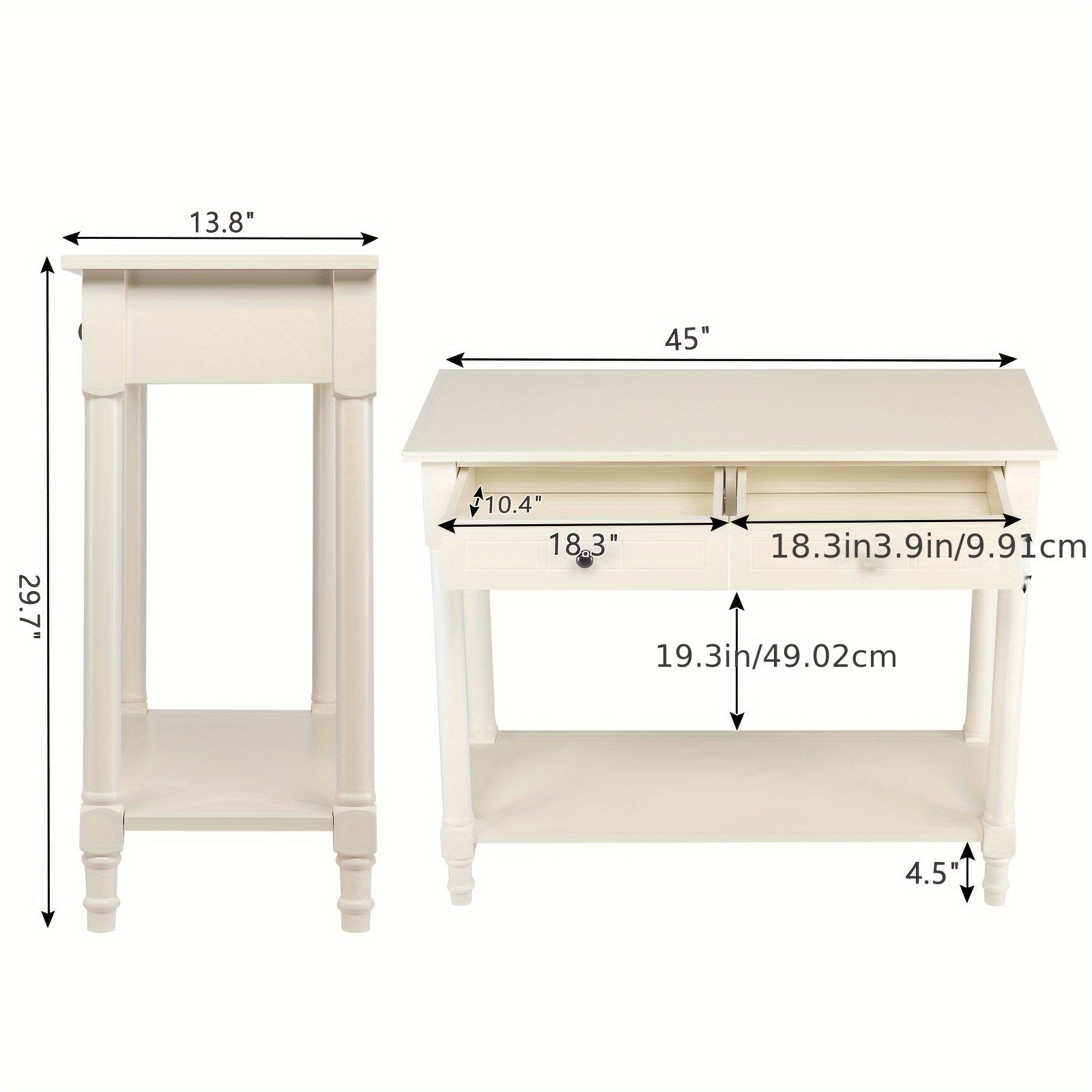 2-Tier Console Table with 2 Drawers, Console Tables for Entryway, Sofa Table with Storage Shelves, Entryway Table Behind Sofa Couch, for Living Room, Kitchen, Cream White